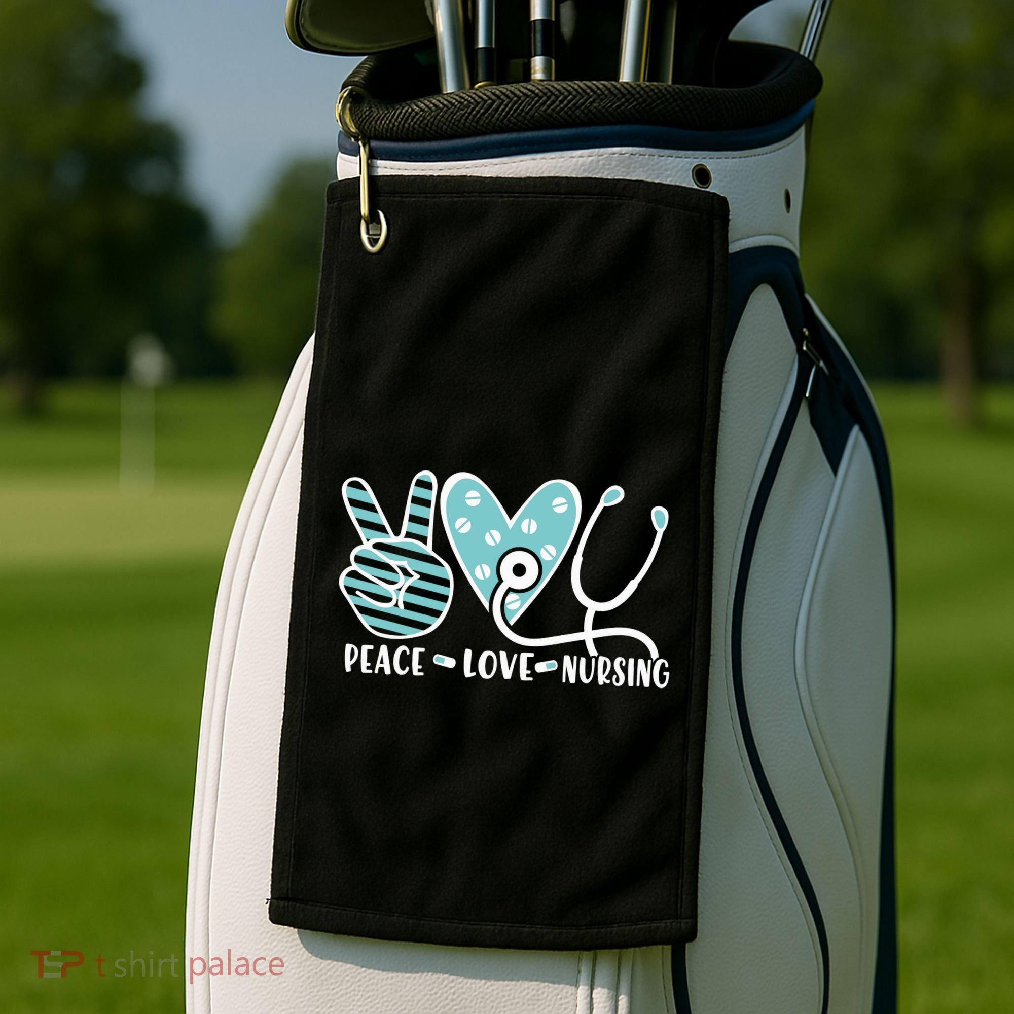 Peace Love Nursing Phonendoscope Heart Funny Nurse Medical Great Gift Golf Towel
