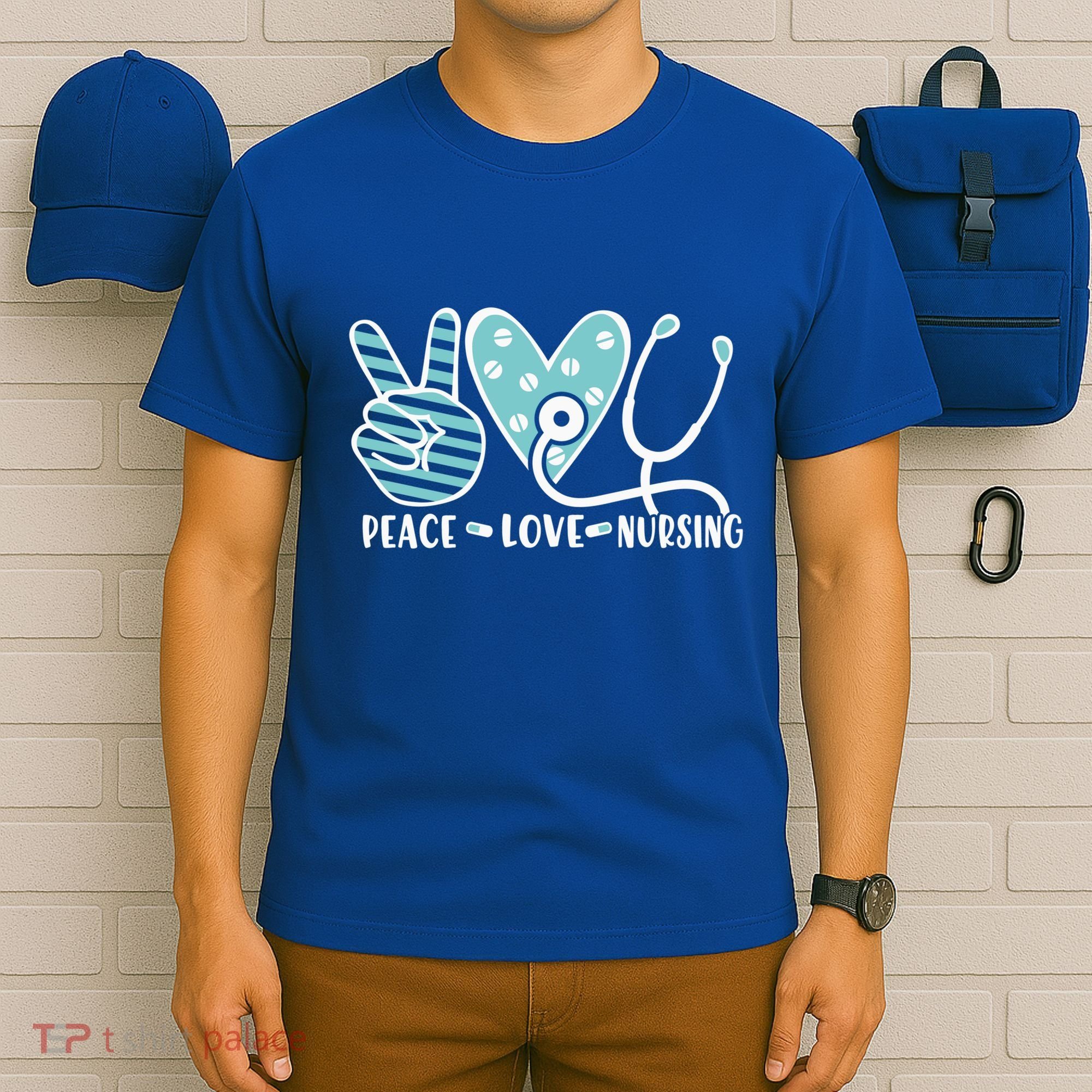 Peace Love Nursing Phonendoscope Heart Funny Nurse Medical Great Gift T-Shirt
