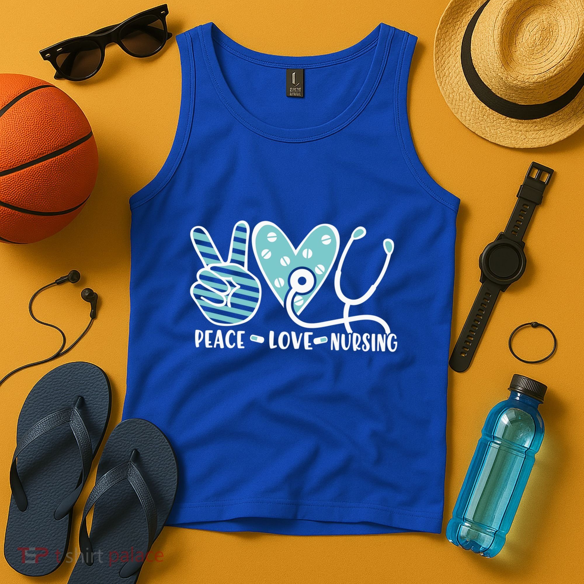 Peace Love Nursing Phonendoscope Heart Funny Nurse Medical Great Gift Tank Top