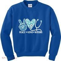 Peace Love Nursing Phonendoscope Heart Funny Nurse Medical Great Gift Kids Sweatshirt thumb 0