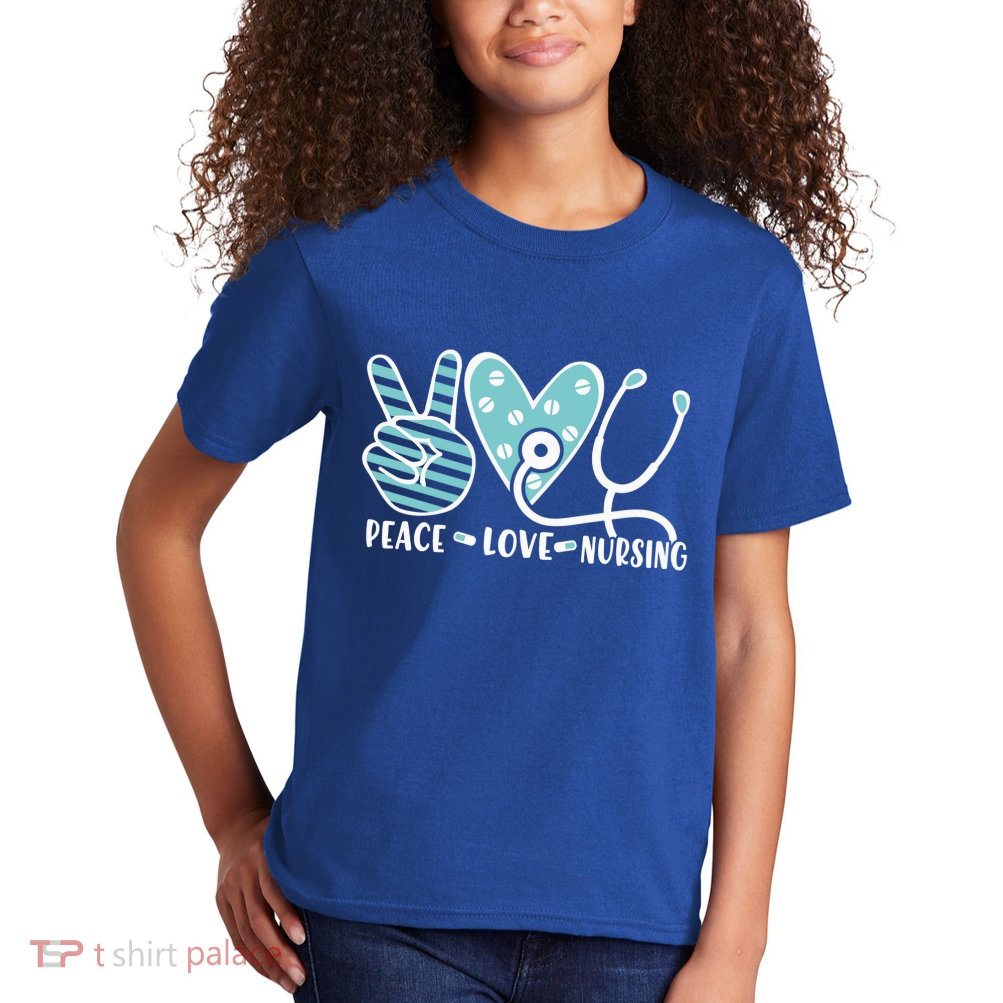 Peace Love Nursing Phonendoscope Heart Funny Nurse Medical Great Gift Kids T-Shirt