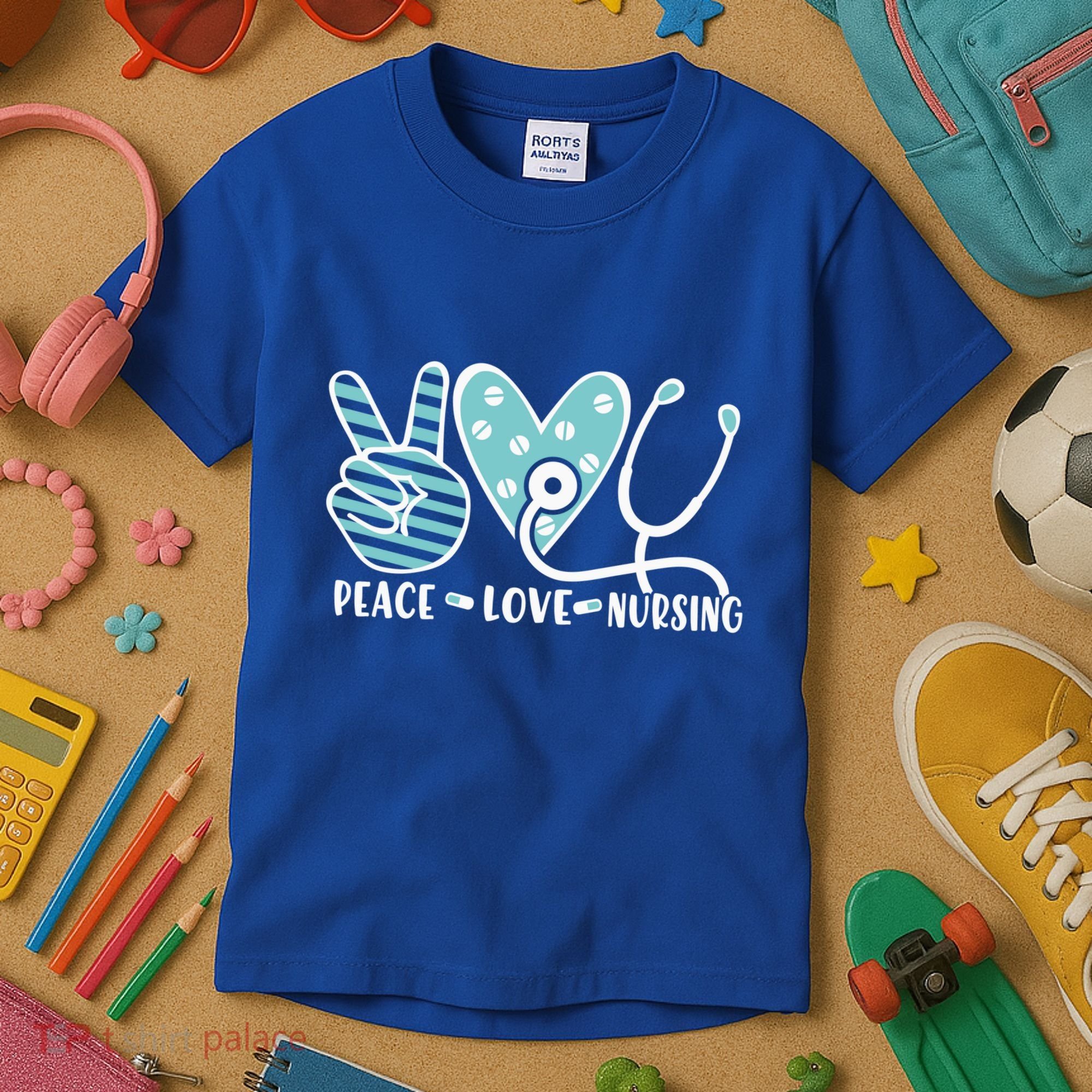 Peace Love Nursing Phonendoscope Heart Funny Nurse Medical Great Gift Kids T-Shirt