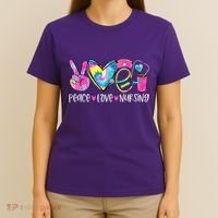 Peace Love Nursing Colorful Cute Nurse Gift T-Shirt thumb 4