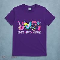 Peace Love Nursing Colorful Cute Nurse Gift T-Shirt thumb 5