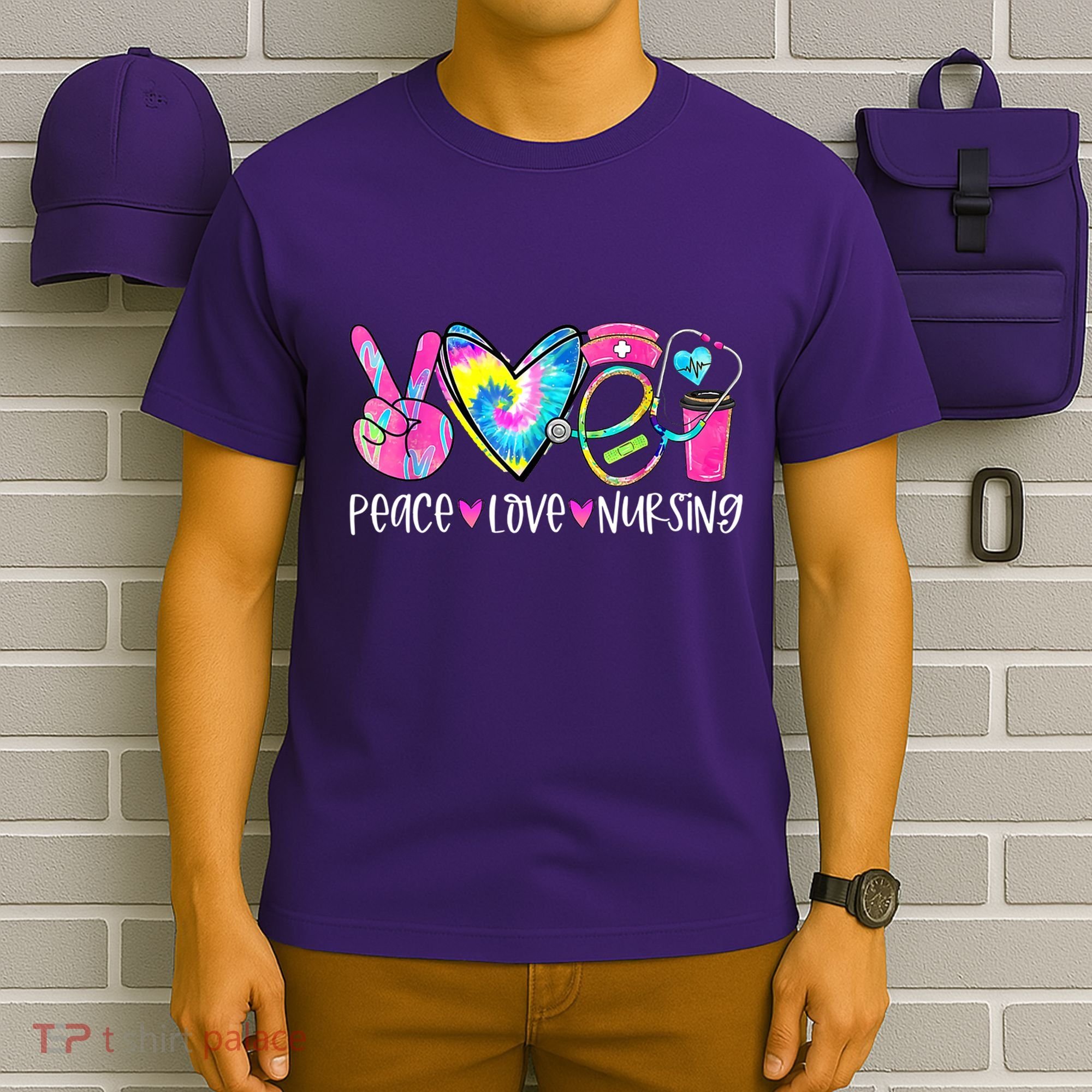 Peace Love Nursing Colorful Cute Nurse Gift T-Shirt