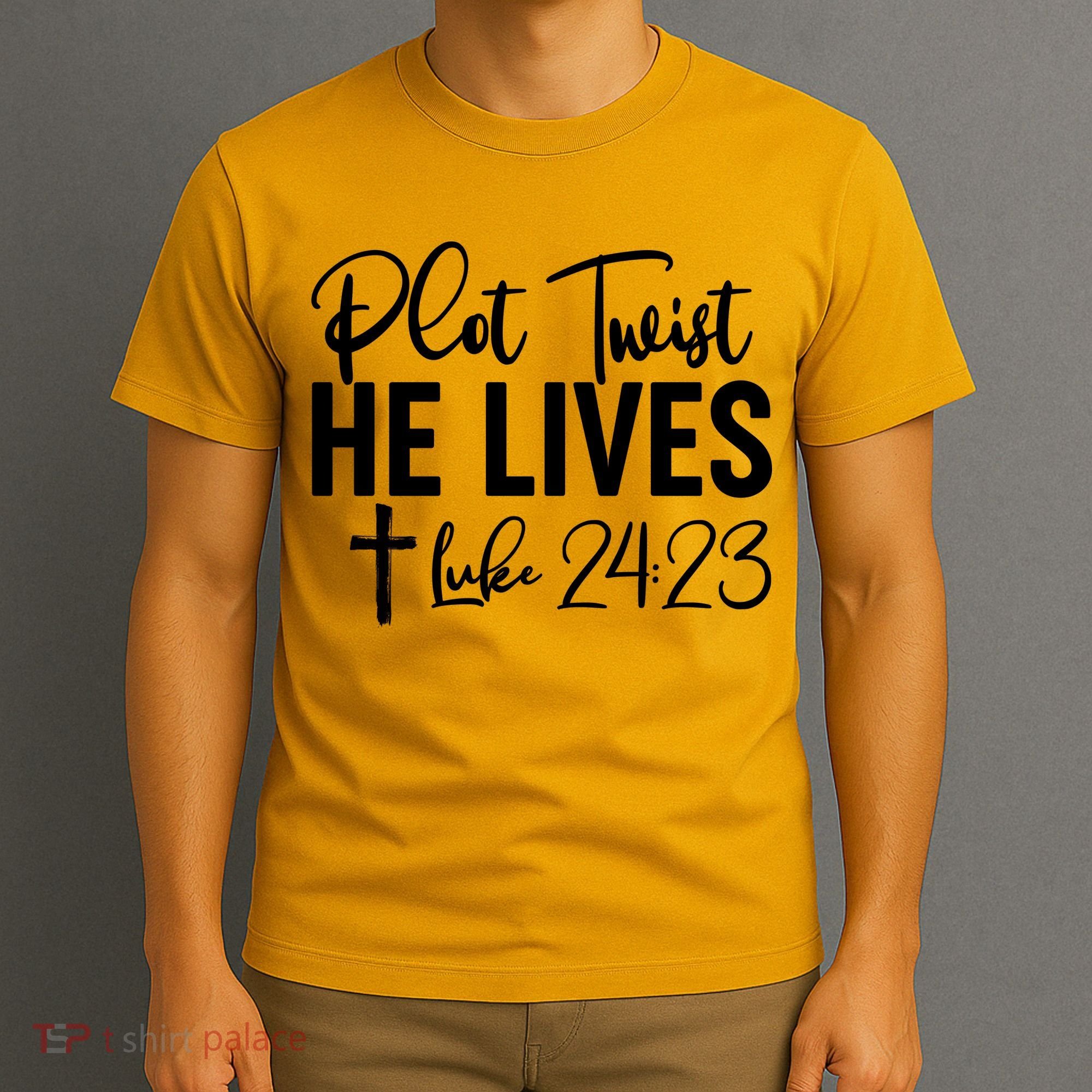 Plot Twist He Lives Luke 24:23 T-Shirt