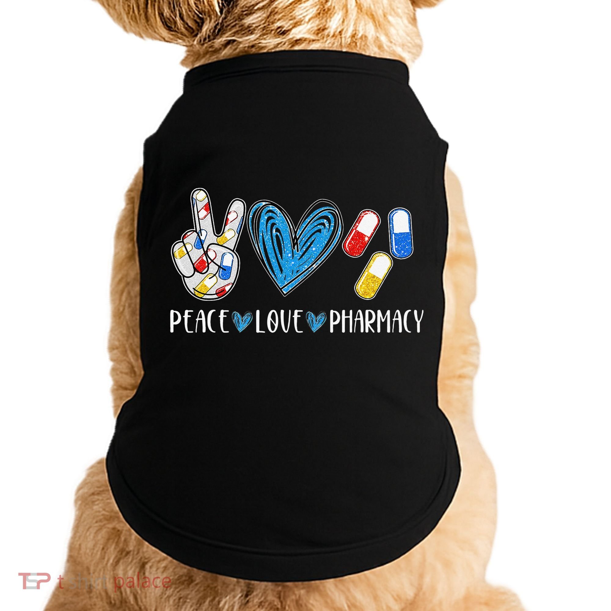 Peace Love Pharmacy Funny Pharmacy Tech Doggie Tank