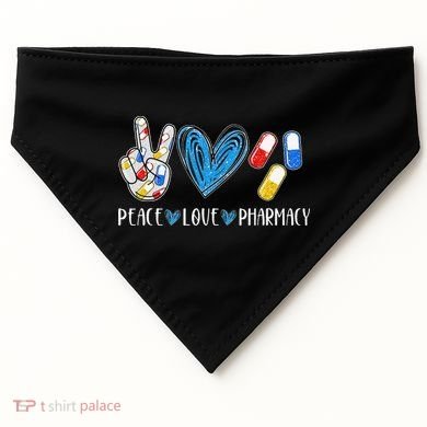Peace Love Pharmacy Funny Pharmacy Tech USA-Made Doggie Bandana