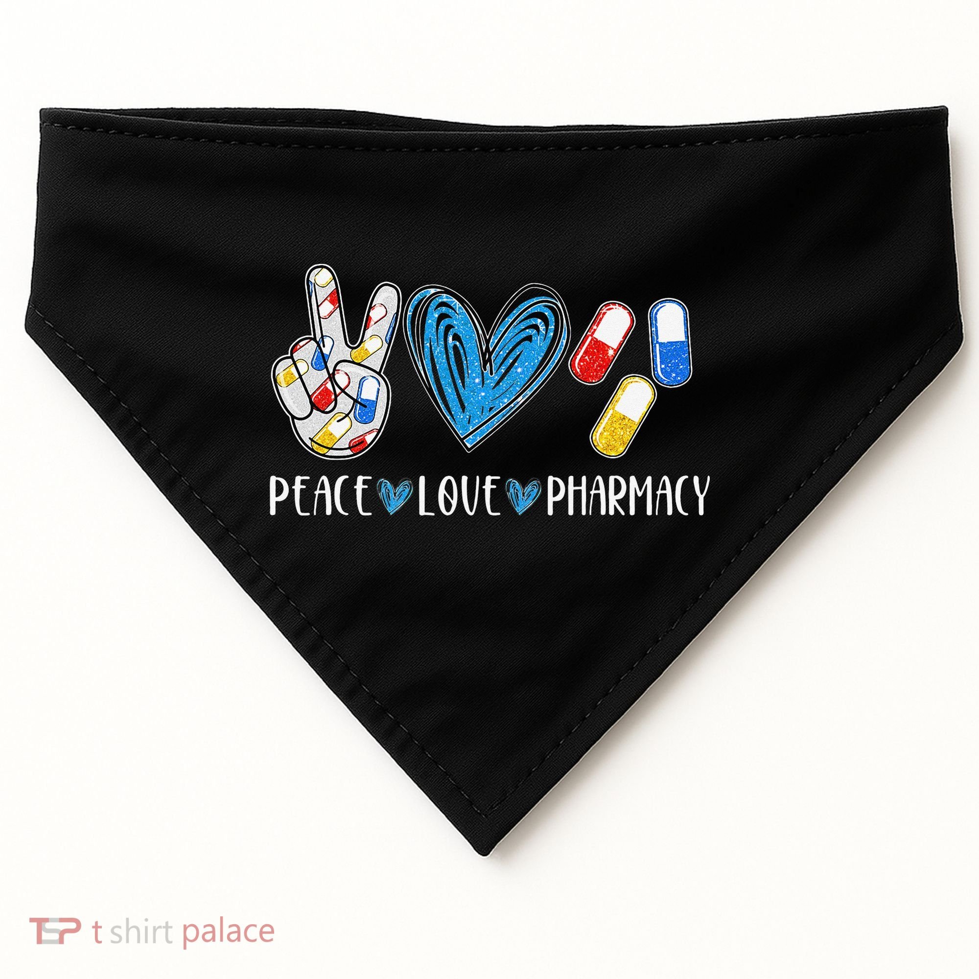 Peace Love Pharmacy Funny Pharmacy Tech USA-Made Doggie Bandana