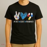 Peace Love Pharmacy Funny Pharmacy Tech T-Shirt thumb 3