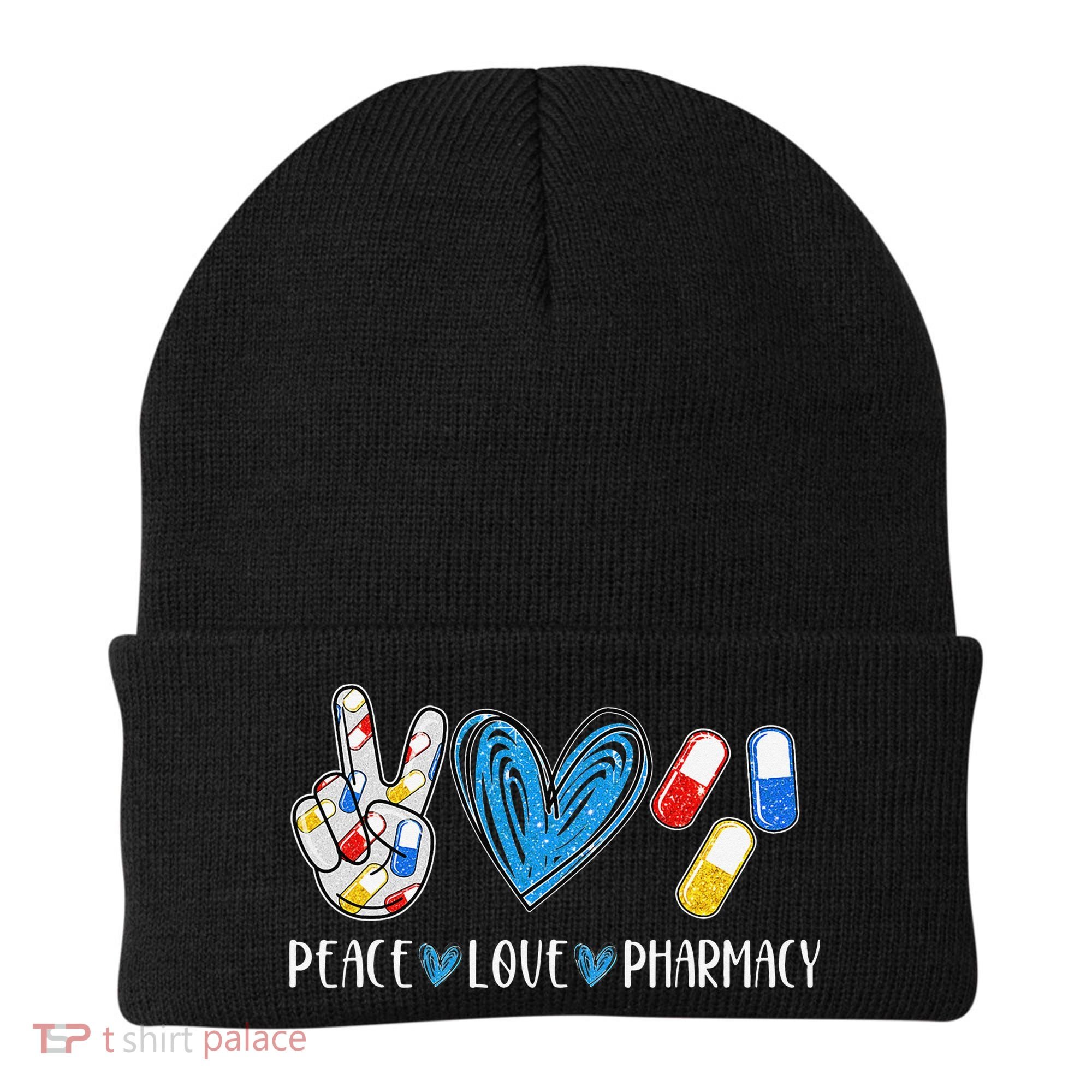 Peace Love Pharmacy Funny Pharmacy Tech Beanie