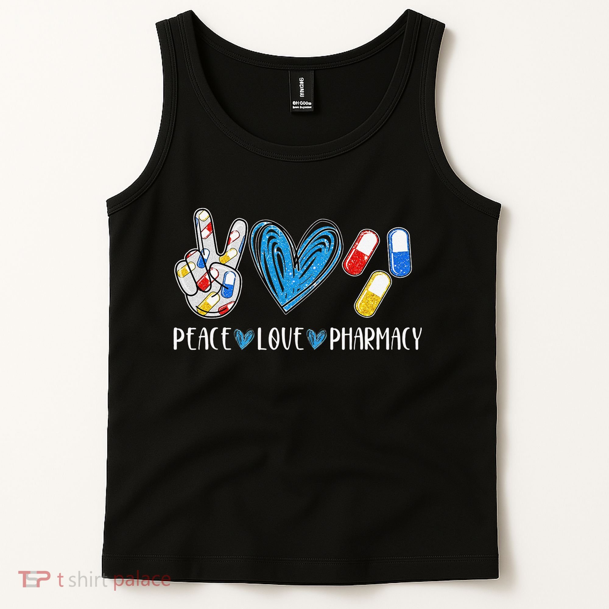 Peace Love Pharmacy Funny Pharmacy Tech Tank Top