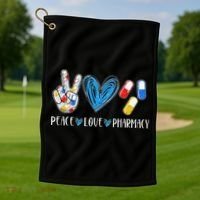 Peace Love Pharmacy Funny Pharmacy Tech Golf Towel thumb 1
