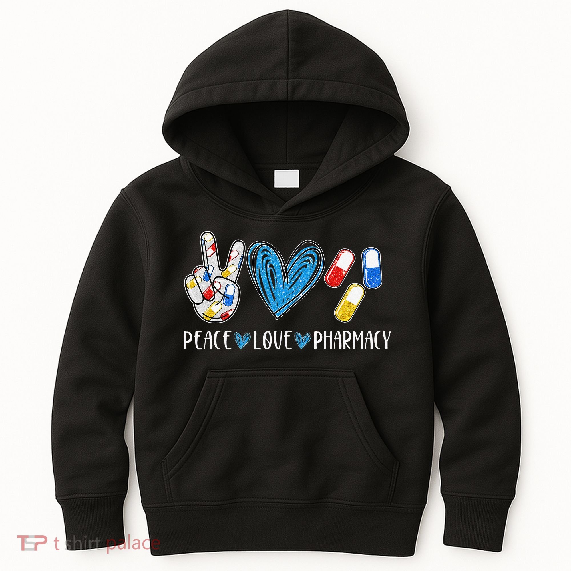 Peace Love Pharmacy Funny Pharmacy Tech Kids Hoodie