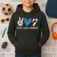 Peace Love Pharmacy Funny Pharmacy Tech Kids Hoodie thumb 2