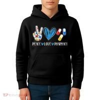 Peace Love Pharmacy Funny Pharmacy Tech Kids Hoodie thumb 4