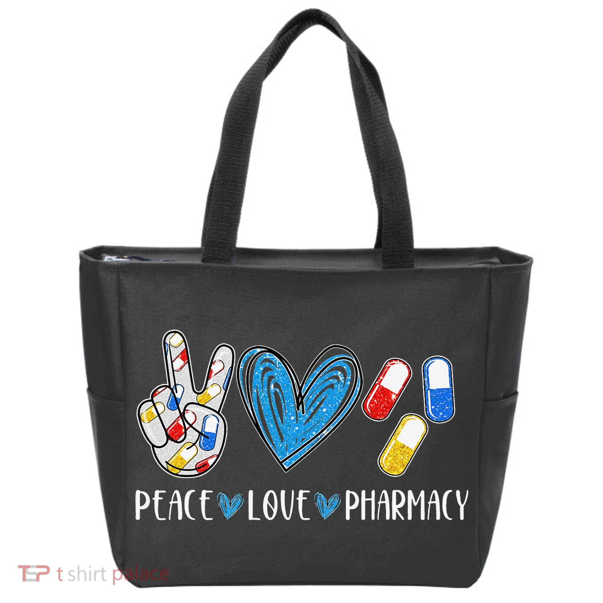 Peace Love Pharmacy Funny Pharmacy Tech Tote Bag