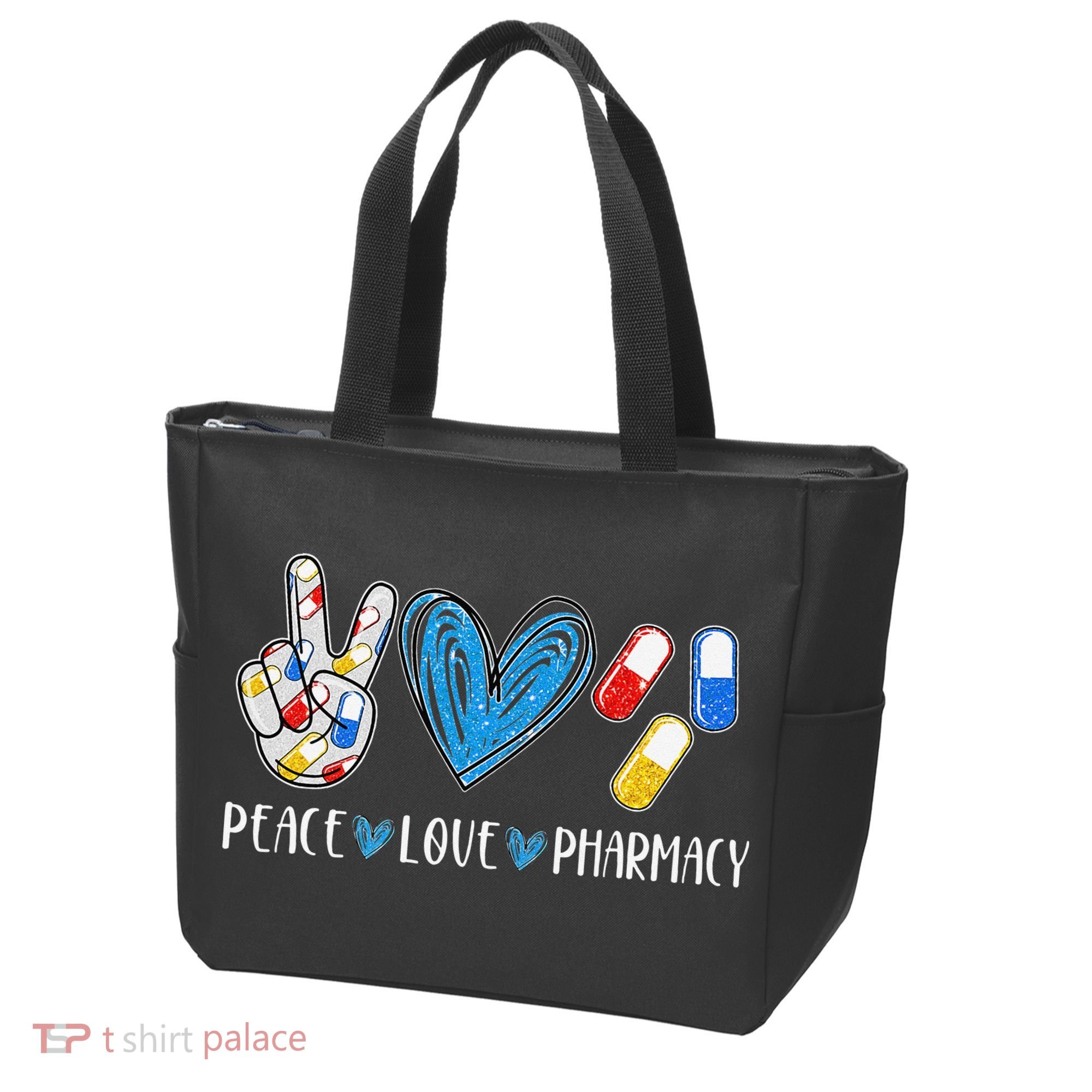 Peace Love Pharmacy Funny Pharmacy Tech Tote Bag