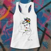Pride LGBT Power Pin Up Art Modern Rosie The Riveter Women's Tank Top thumb 3