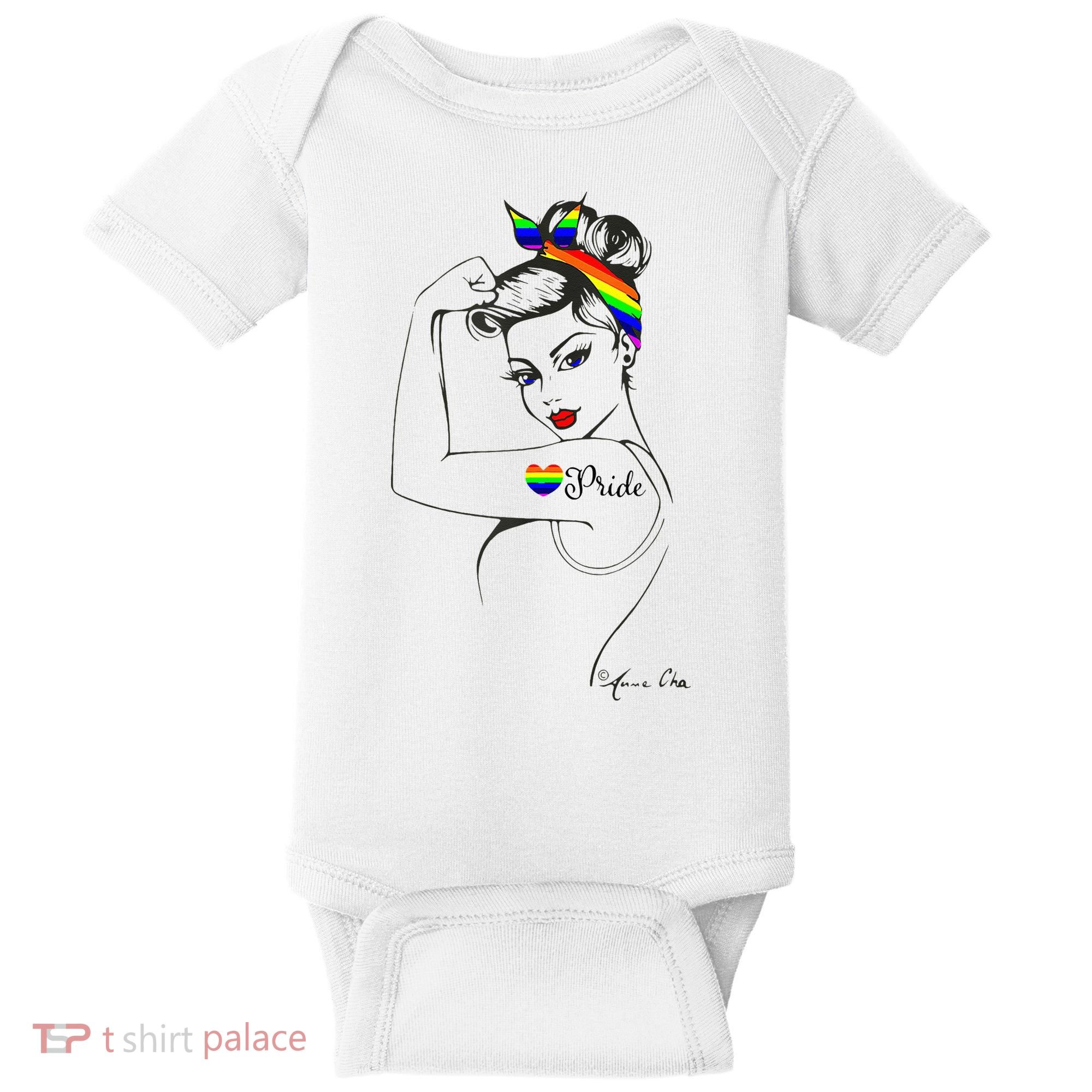 Pride LGBT Power Pin Up Art Modern Rosie The Riveter Baby Bodysuit