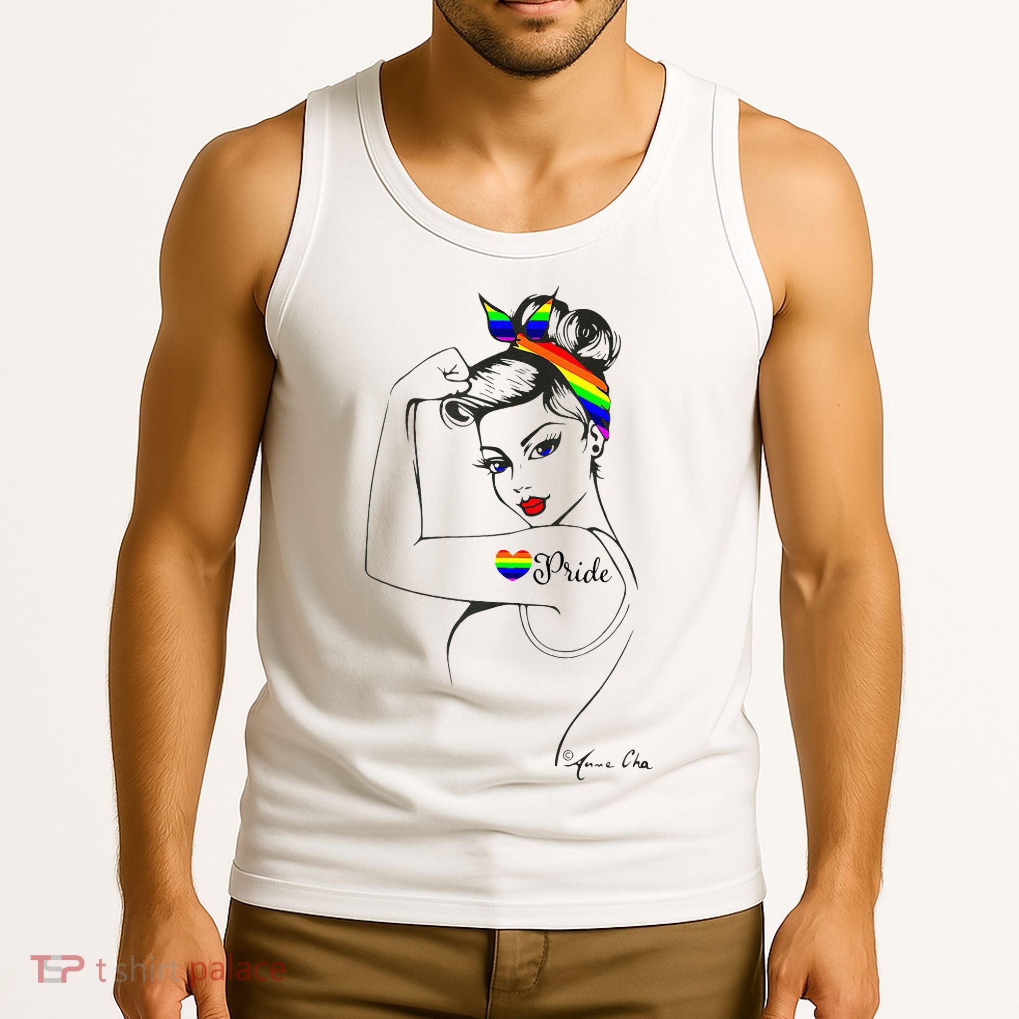 Pride LGBT Power Pin Up Art Modern Rosie The Riveter Tank Top