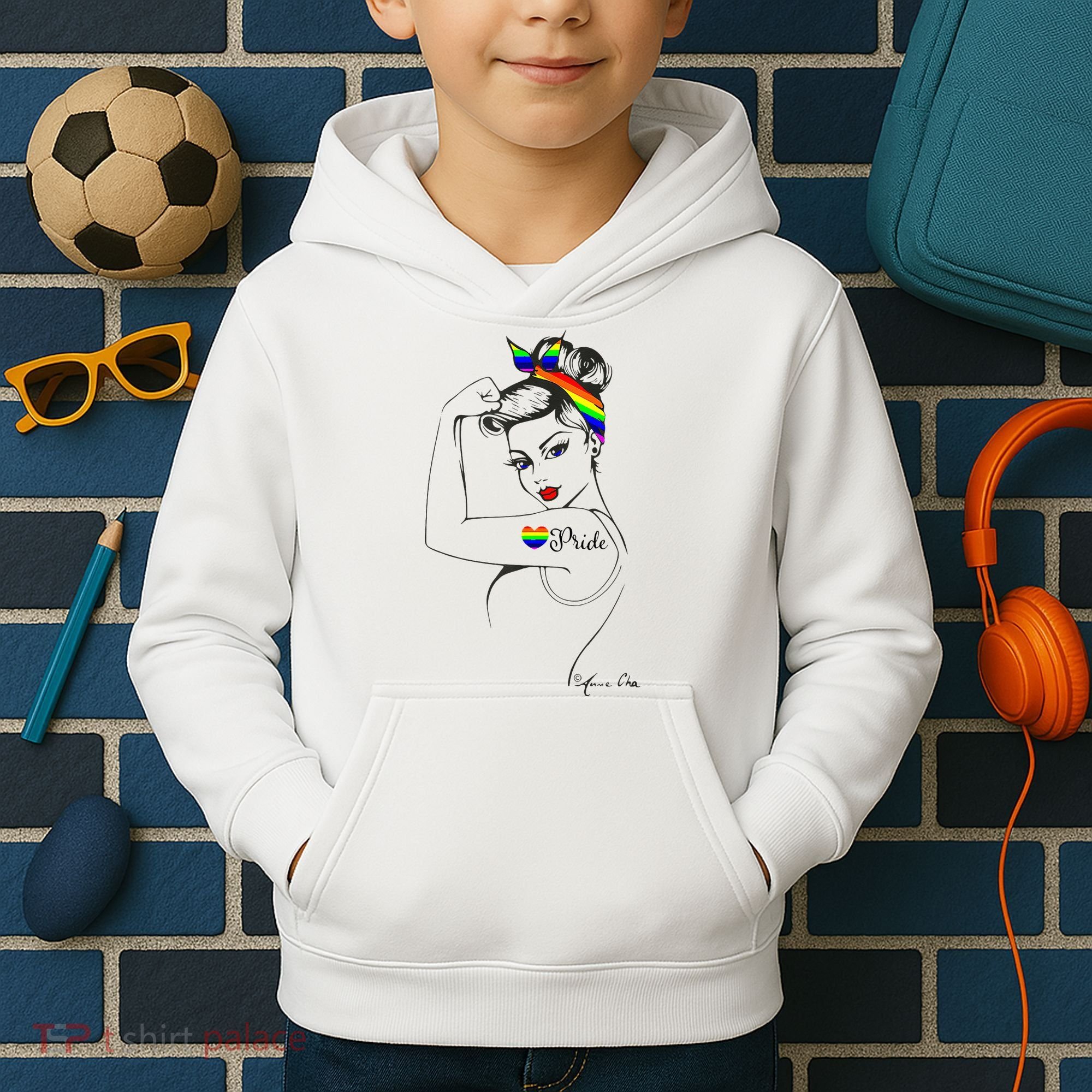 Pride LGBT Power Pin Up Art Modern Rosie The Riveter Kids Hoodie