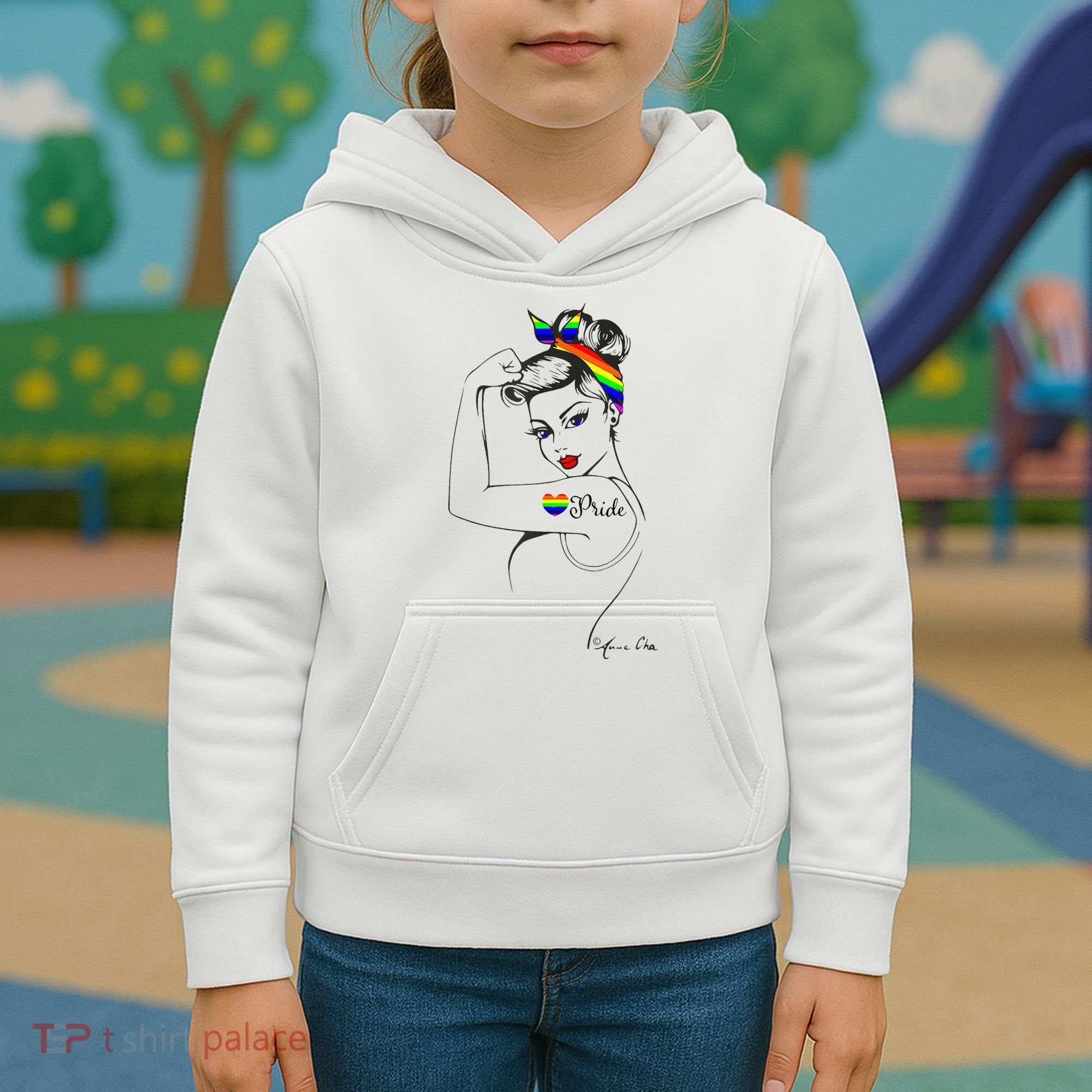 Pride LGBT Power Pin Up Art Modern Rosie The Riveter Kids Hoodie