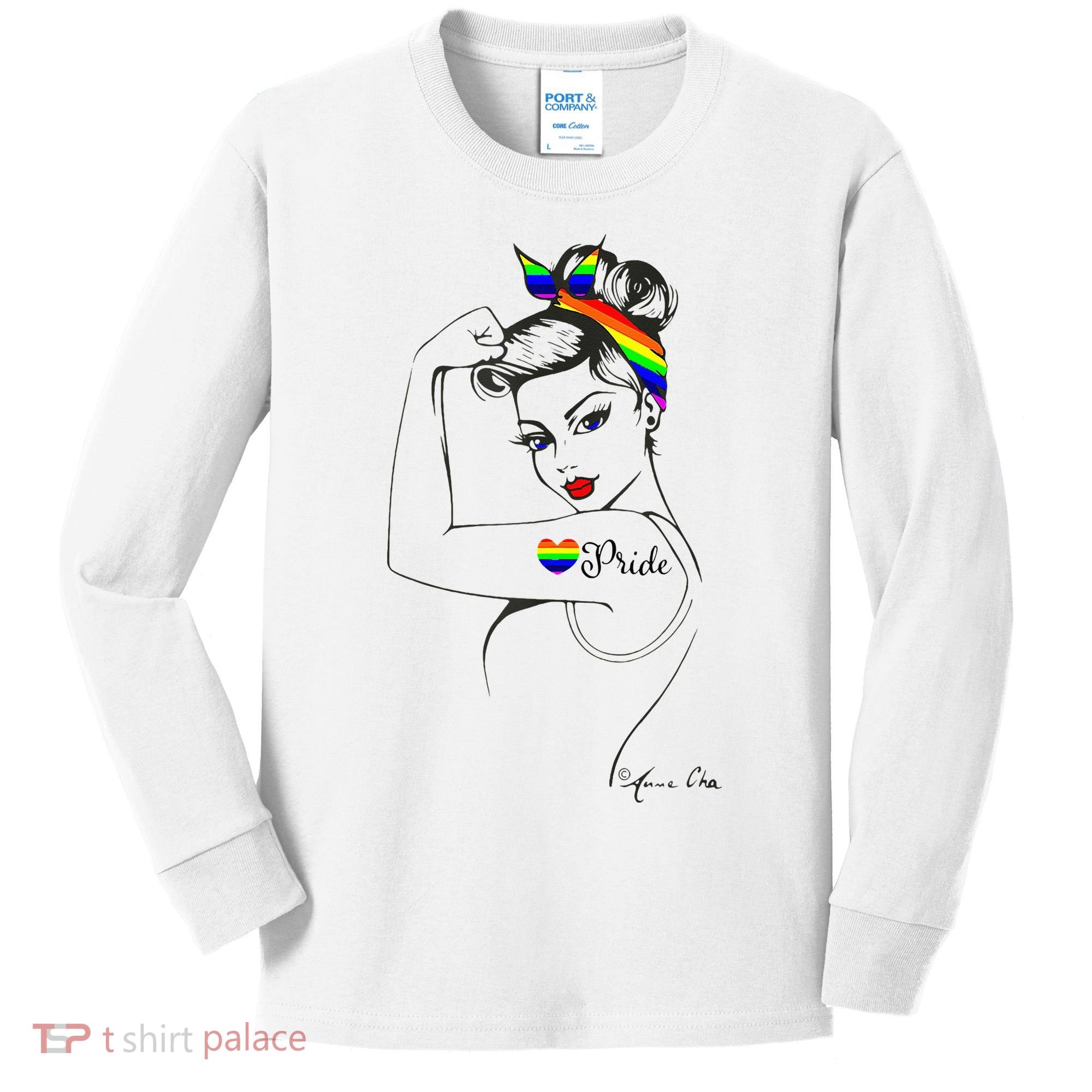 Pride LGBT Power Pin Up Art Modern Rosie The Riveter Kids Long Sleeve Shirt