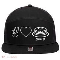Peace Love Pancakes Cousin 7 Panel Mesh Trucker Snapback Hat thumb 0