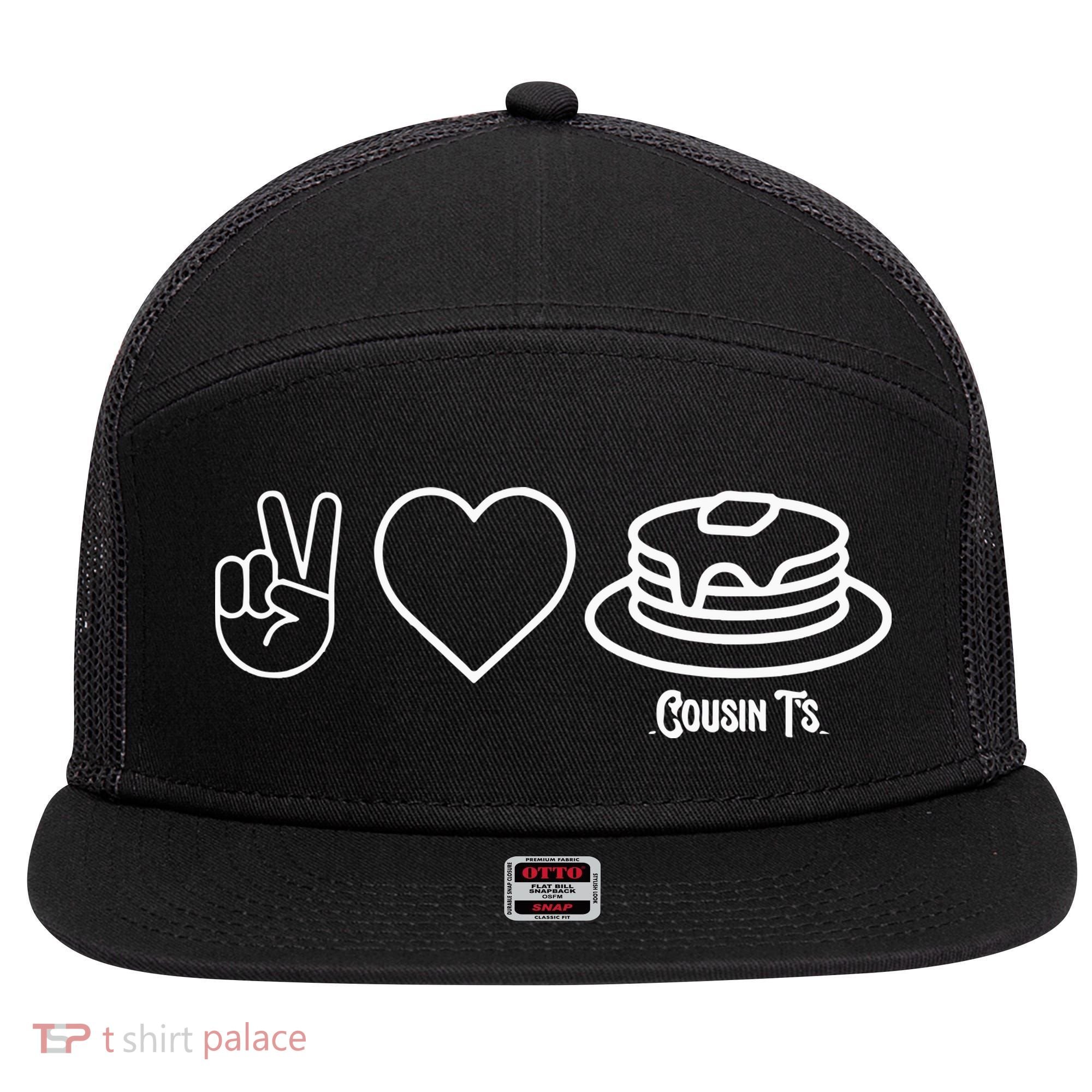 Peace Love Pancakes Cousin 7 Panel Mesh Trucker Snapback Hat
