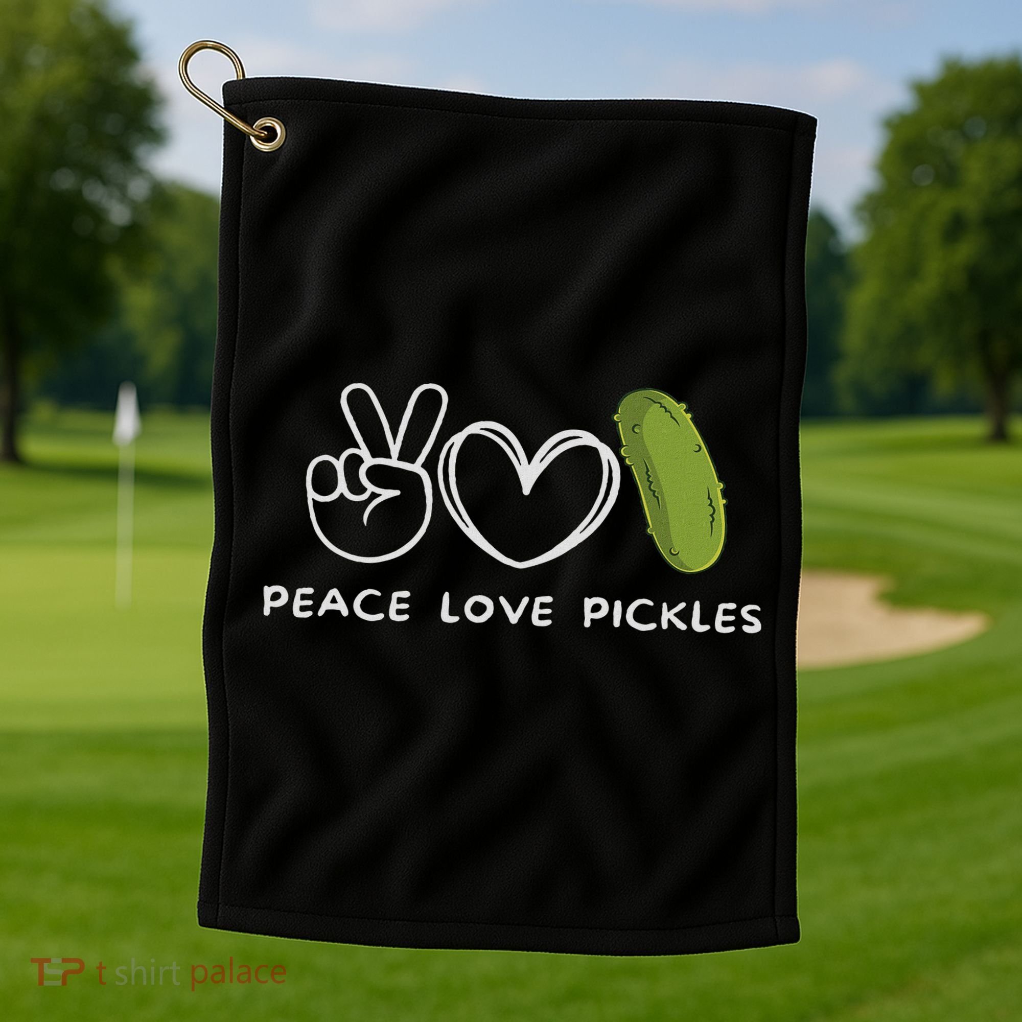 Peace, Love Pickles Retro Pickles Lover Food Lover Golf Towel