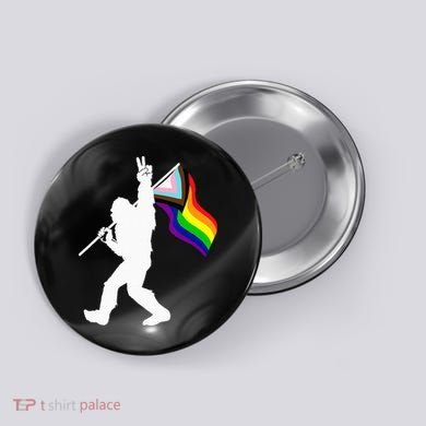 Proud LGBTQ Progressive New Pride Flag Bigfoot Peace Sign Button