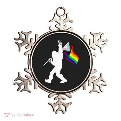 Proud LGBTQ Progressive New Pride Flag Bigfoot Peace Sign Ornament