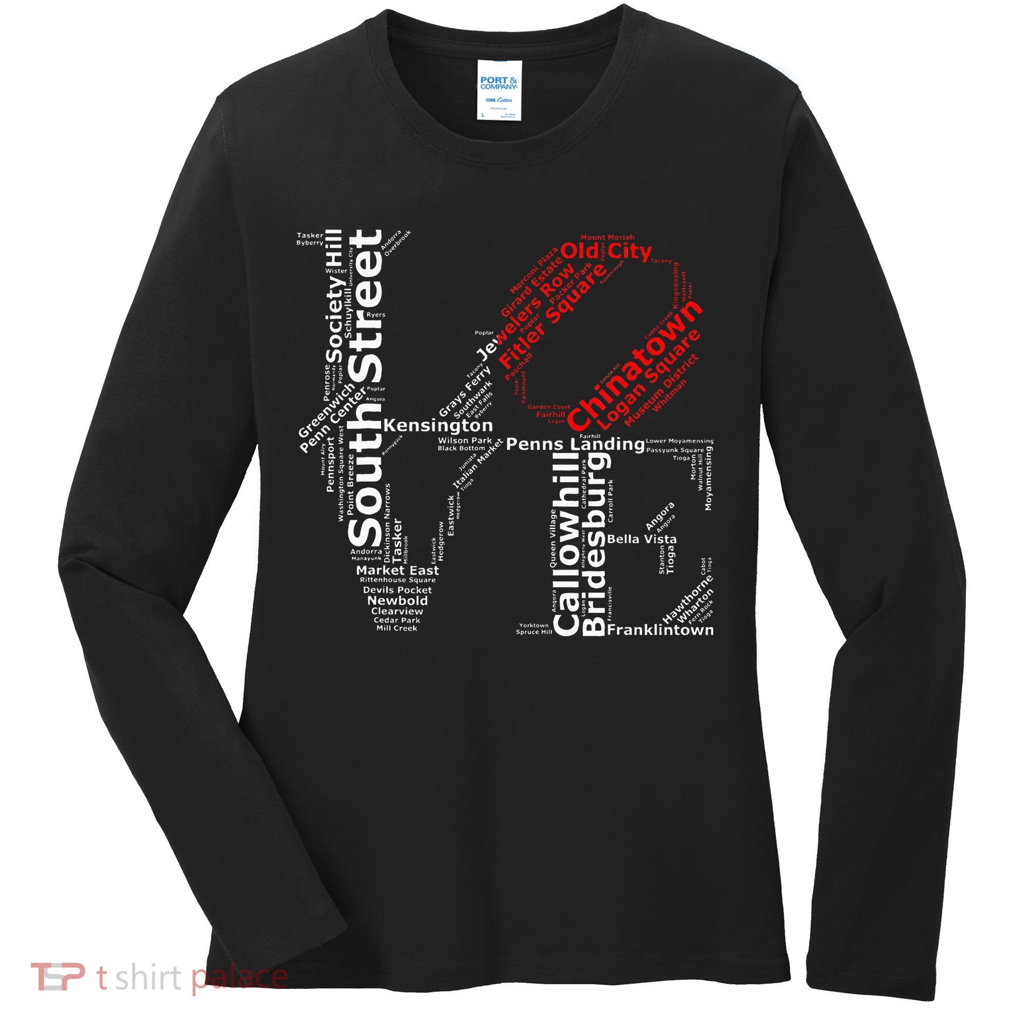Philadelphia Love Park Statue Neighborhoods Women's Long Sleeve Shirt