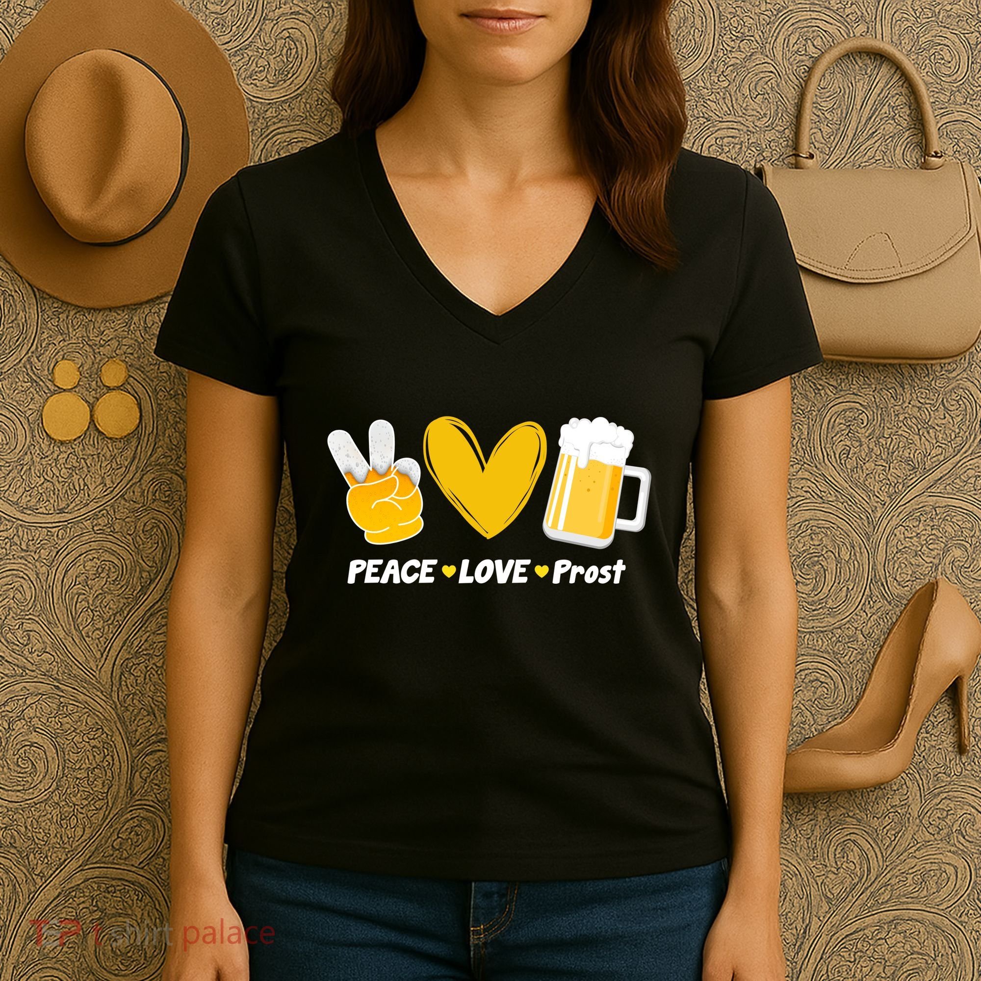 Peace Love Prost Beer Oktoberfest Women's V-Neck T-Shirt