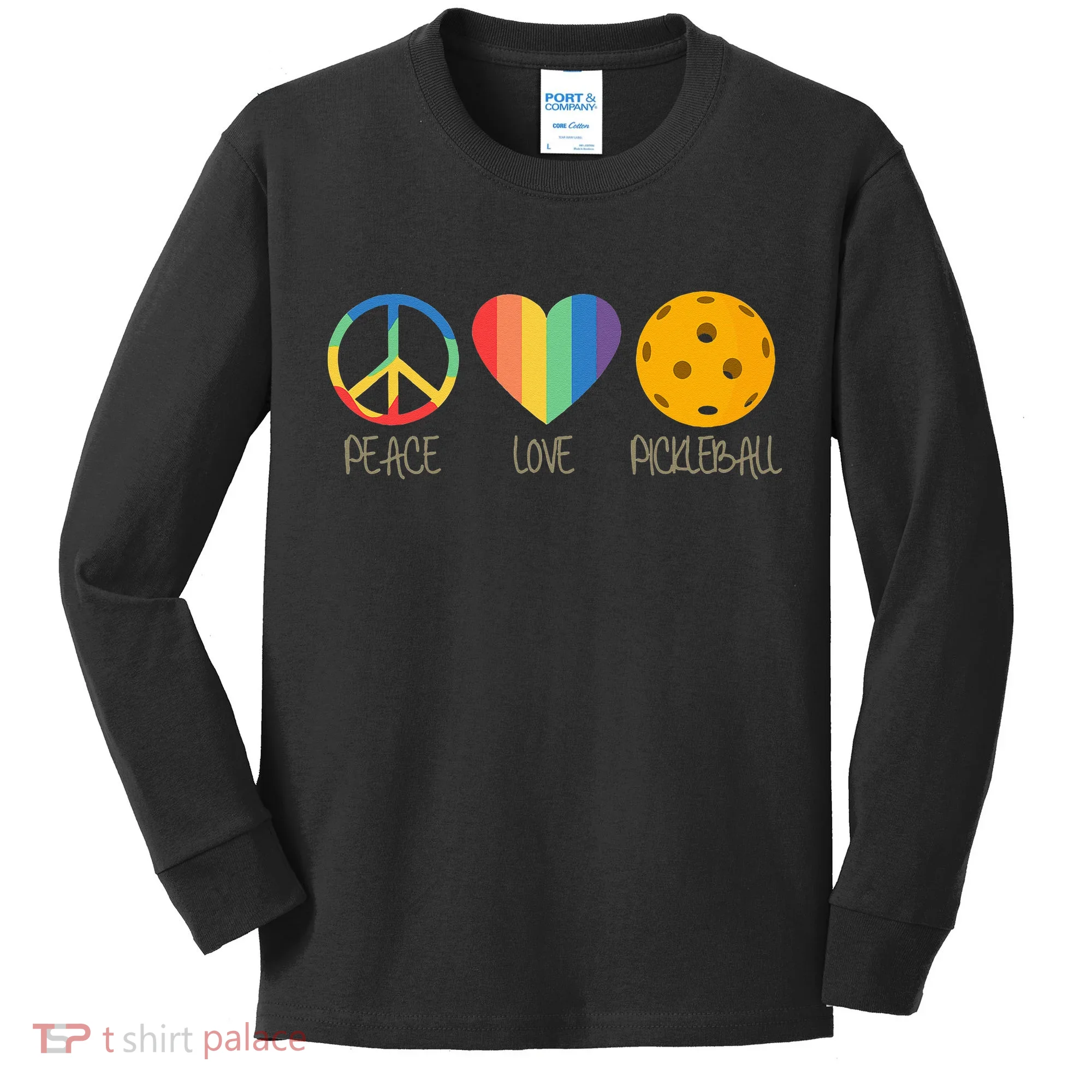 Peace Love Pickleball Kids Long Sleeve Shirt