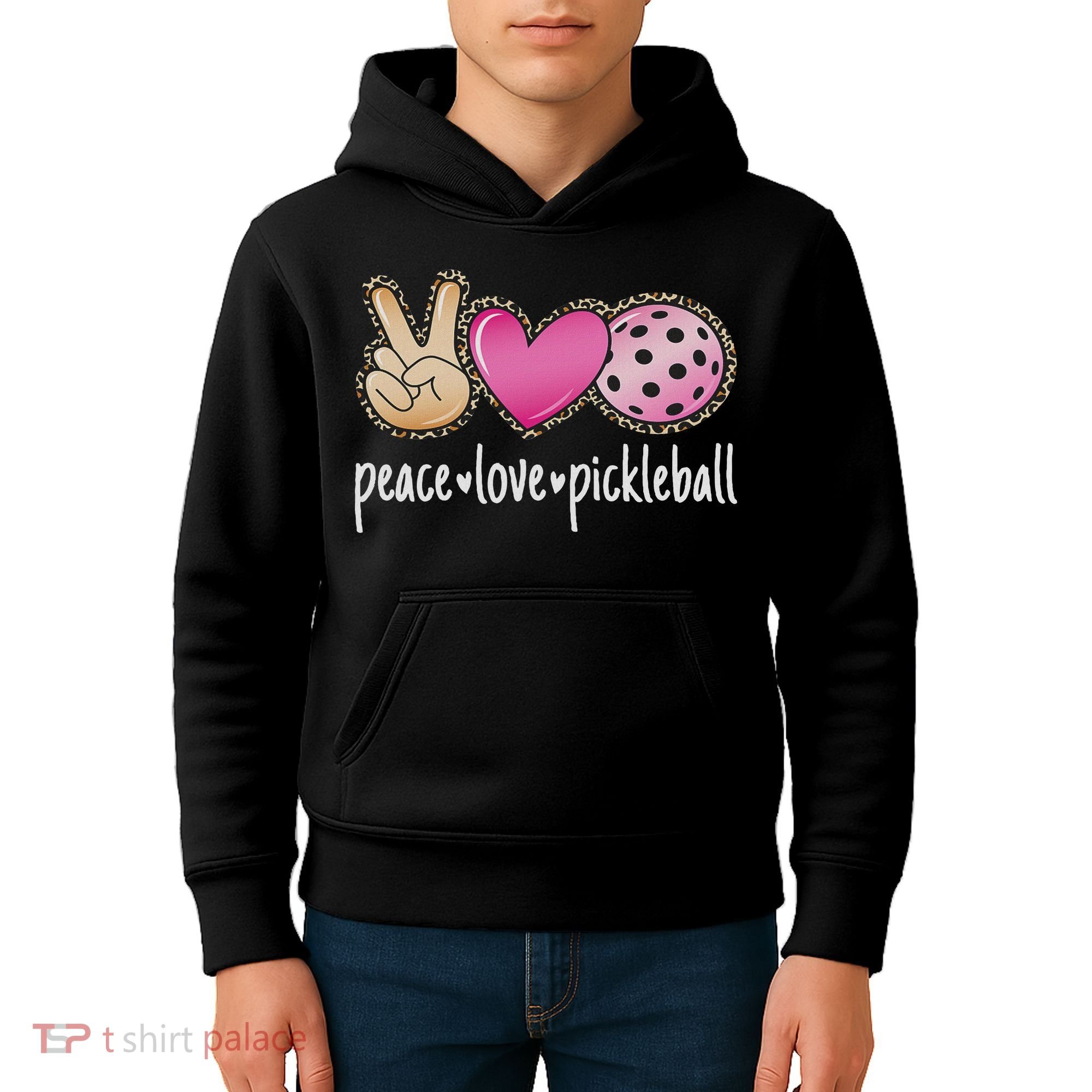 Peace Love Pickleball Cute Pickleball Lover Women Kids Hoodie