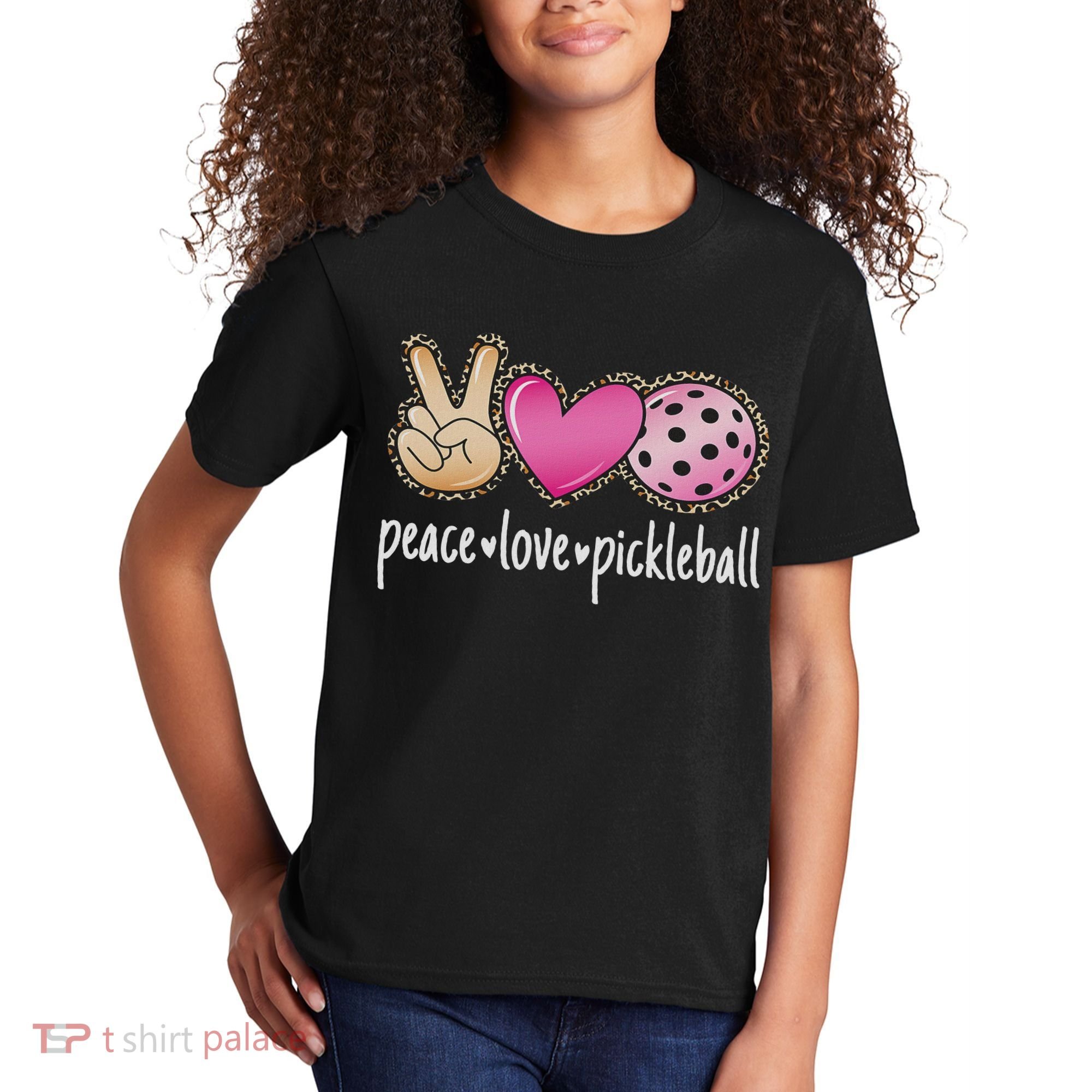 Peace Love Pickleball Cute Pickleball Lover Women Kids T-Shirt