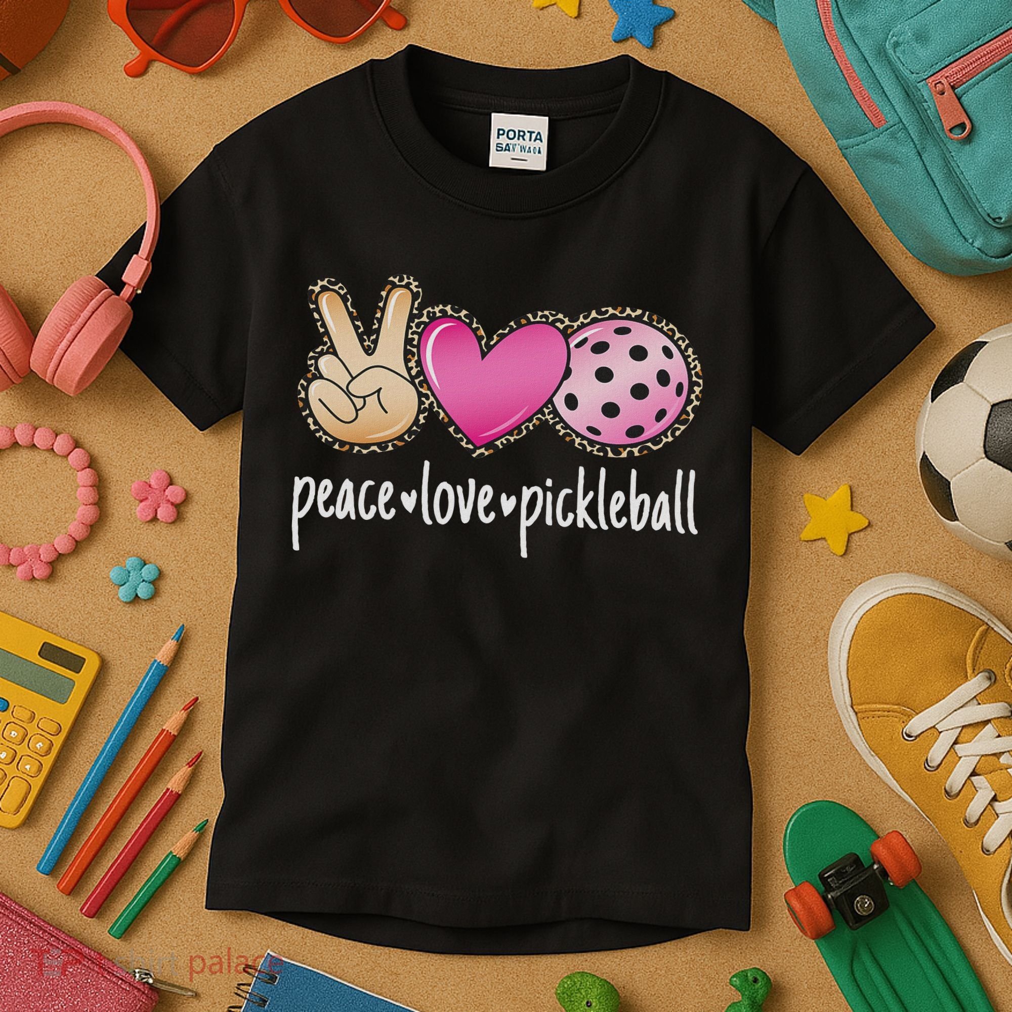 Peace Love Pickleball Cute Pickleball Lover Women Kids T-Shirt