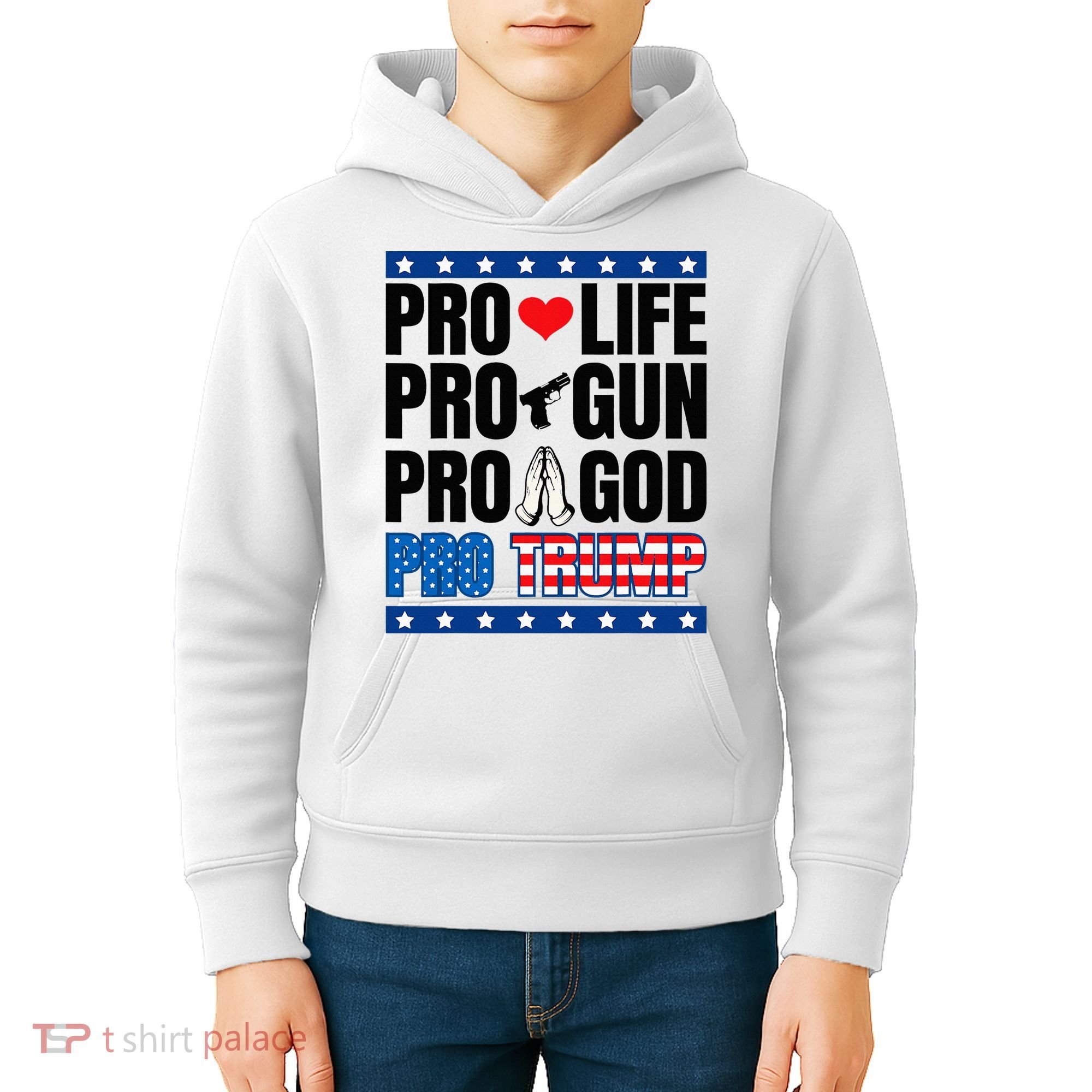 Pro Life Pro Gun Pro God Pro Trump Kids Hoodie