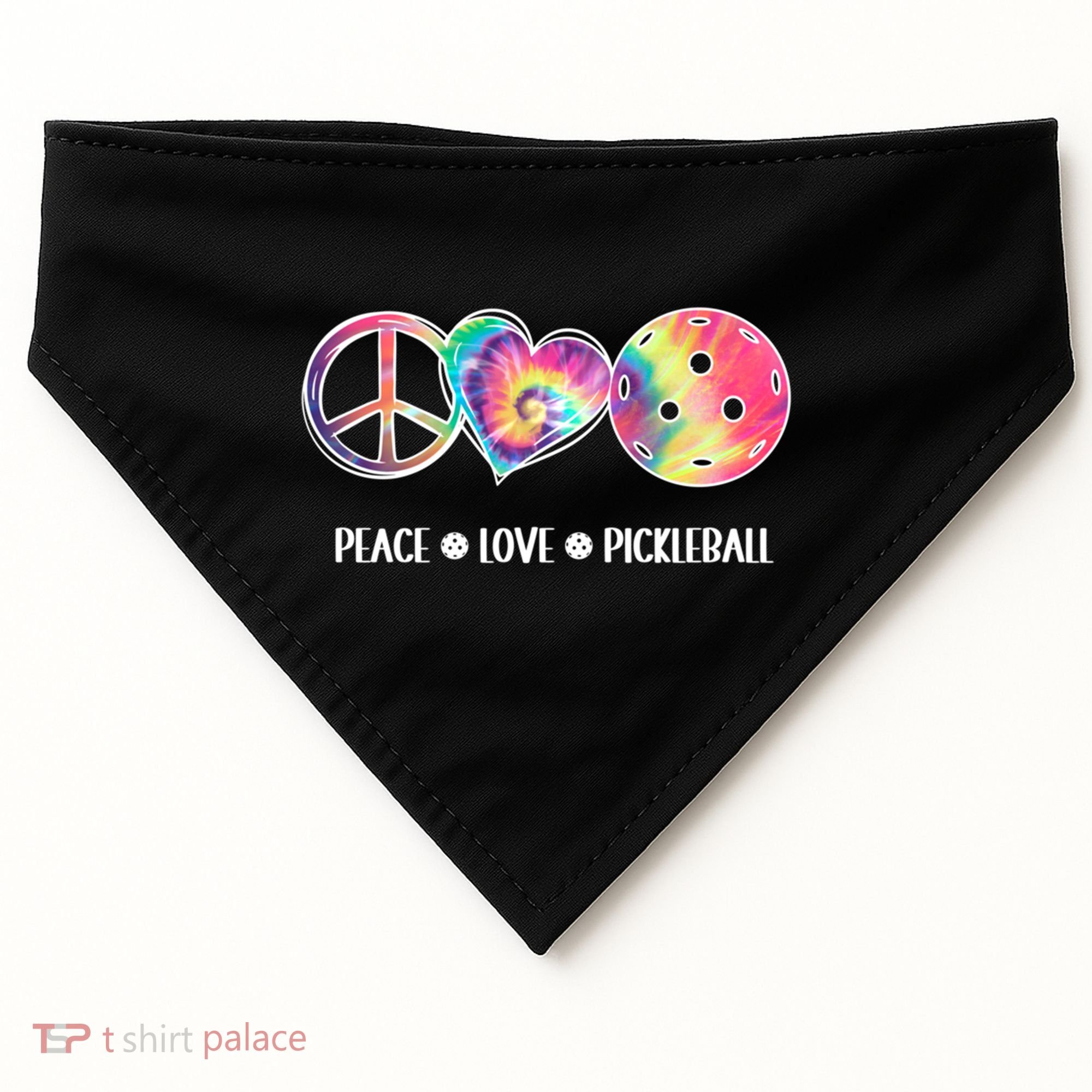 Peace Love Pickleball Funny Pickleball Tie Dye Great Gift USA-Made Doggie Bandana
