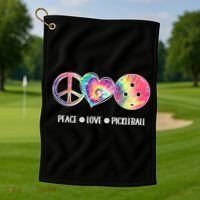 Peace Love Pickleball Funny Pickleball Tie Dye Great Gift Golf Towel thumb 1