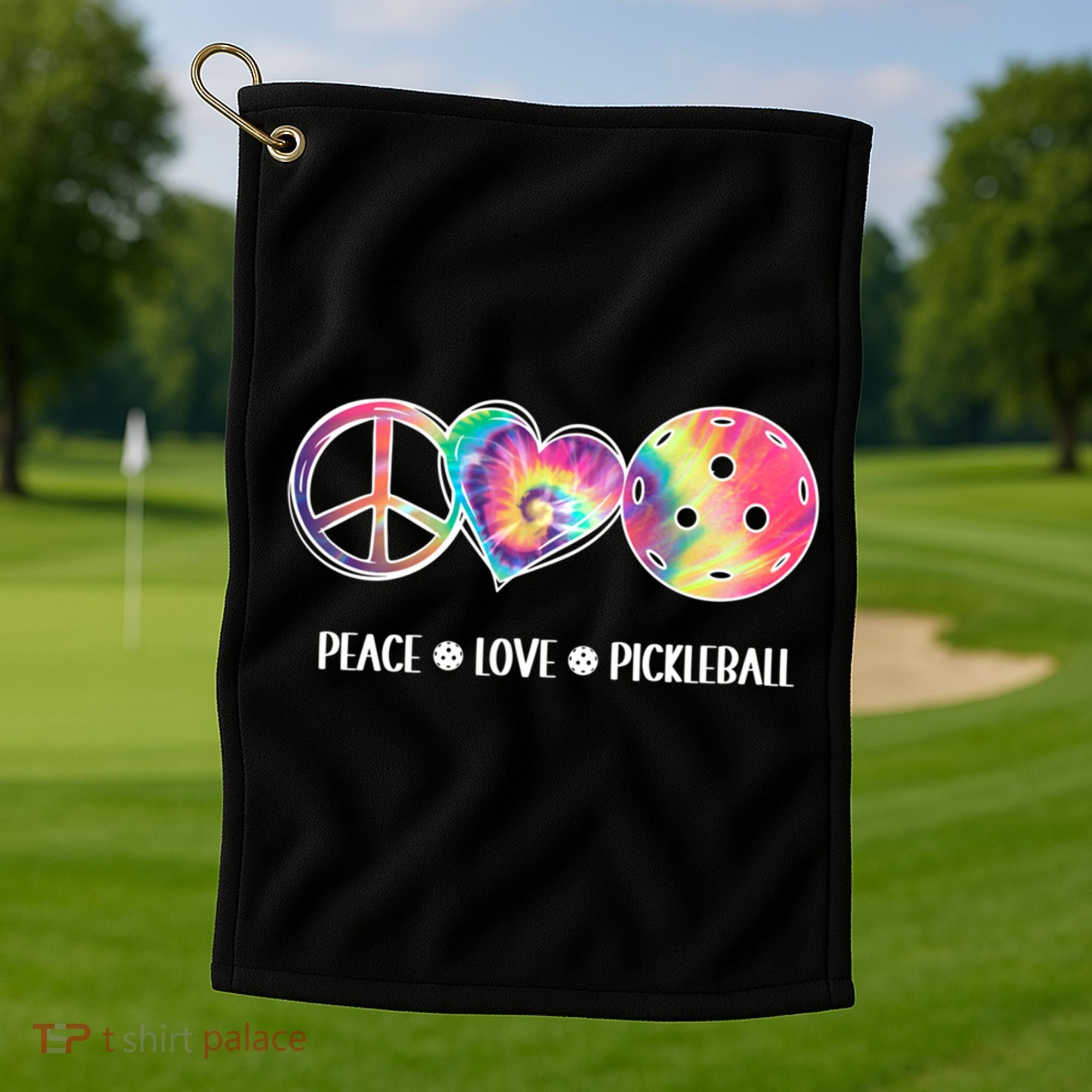 Peace Love Pickleball Funny Pickleball Tie Dye Great Gift Golf Towel