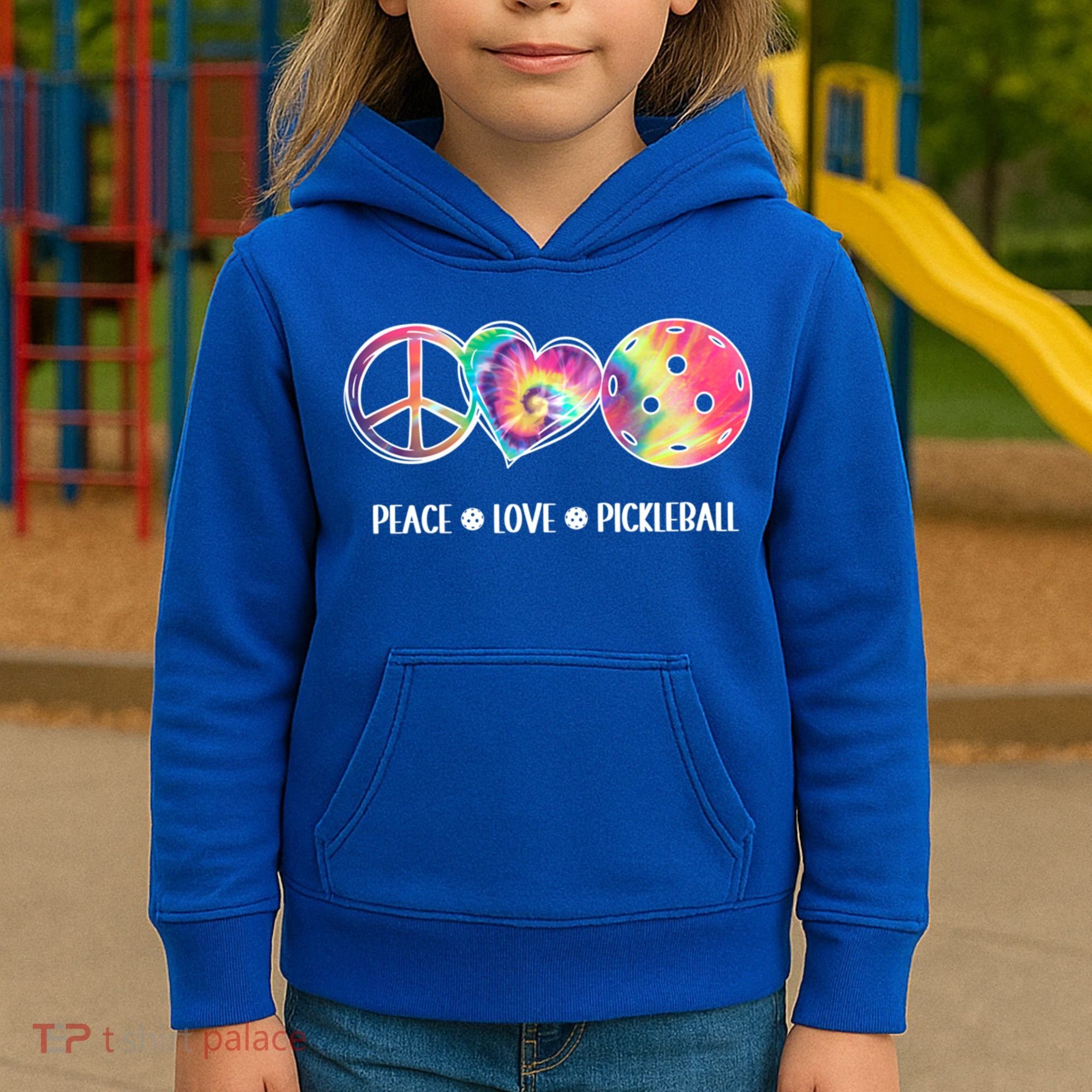Peace Love Pickleball Funny Pickleball Tie Dye Great Gift Kids Hoodie