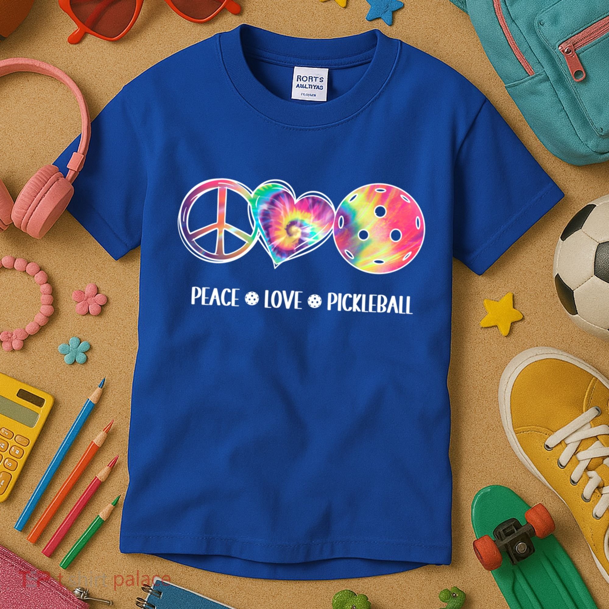 Peace Love Pickleball Funny Pickleball Tie Dye Great Gift Kids T-Shirt