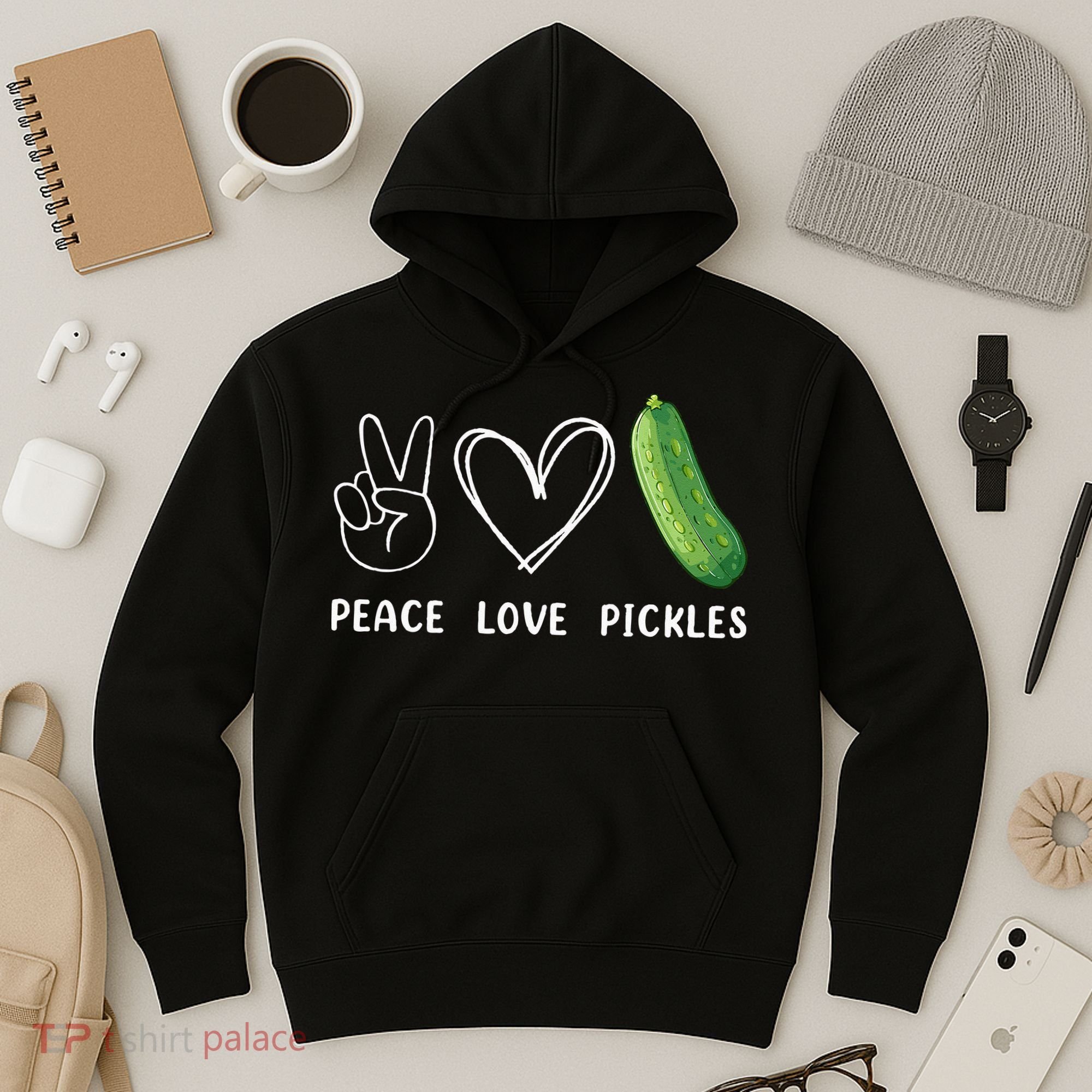 Peace Love Pickles Retro Pickles Lover Food Lover Hoodie