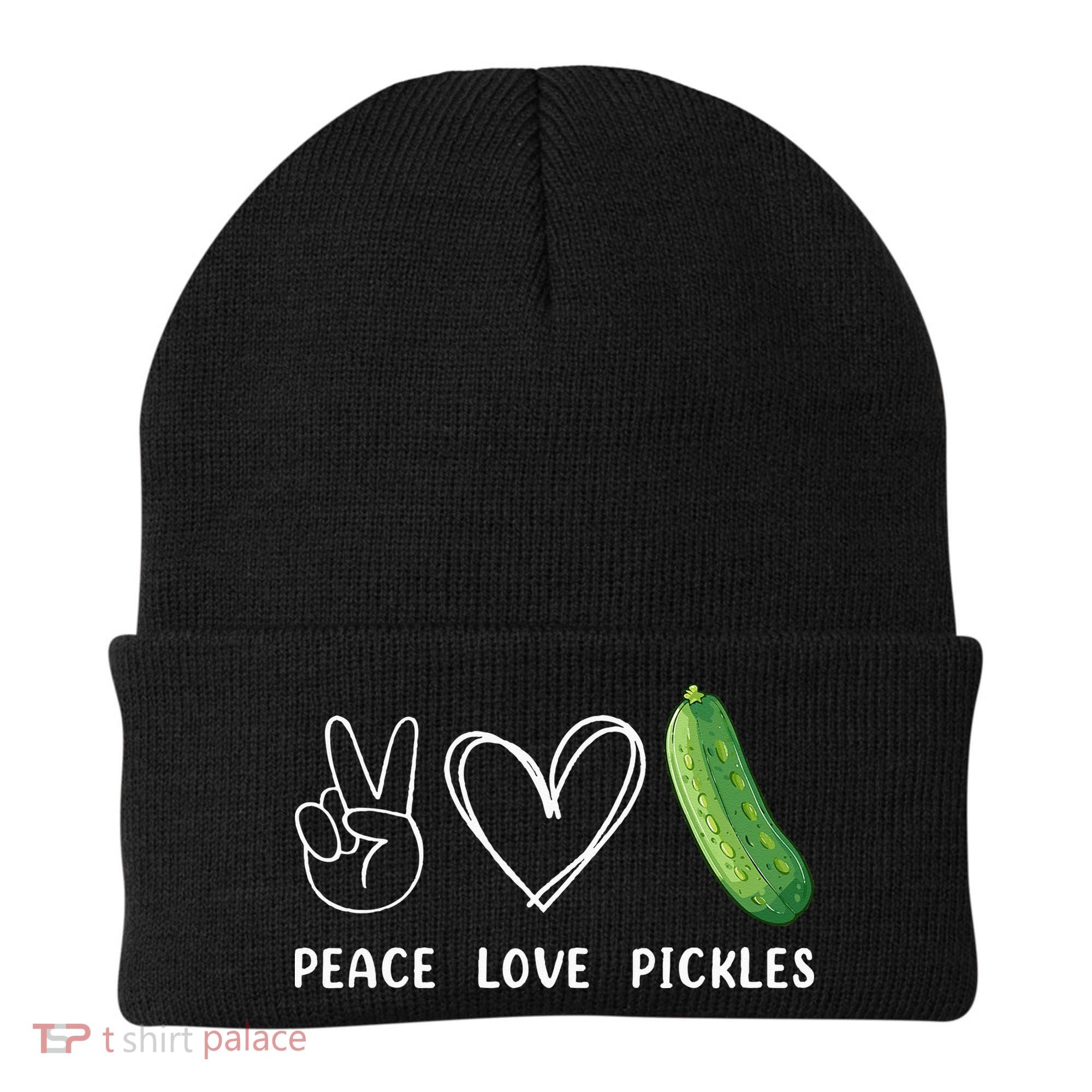 Peace Love Pickles Retro Pickles Lover Food Lover Beanie