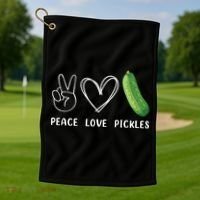 Peace Love Pickles Retro Pickles Lover Food Lover Golf Towel thumb 1