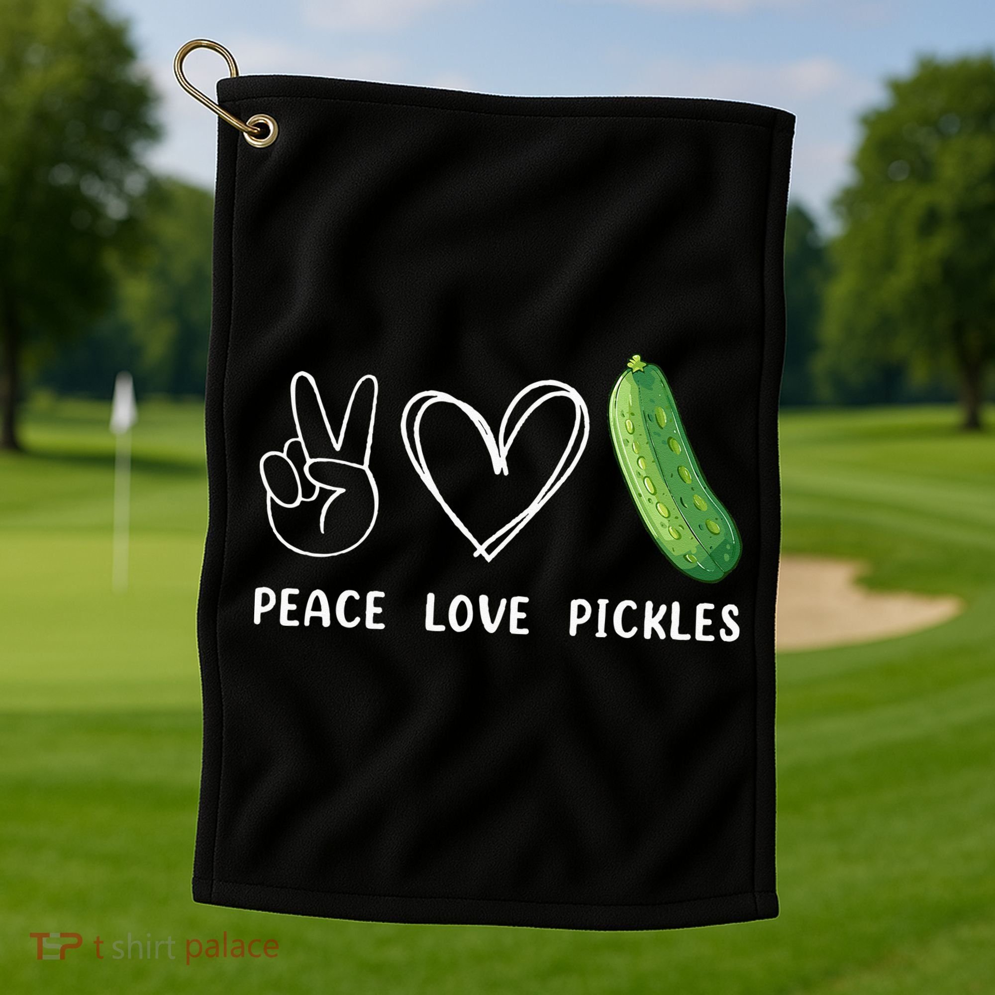 Peace Love Pickles Retro Pickles Lover Food Lover Golf Towel