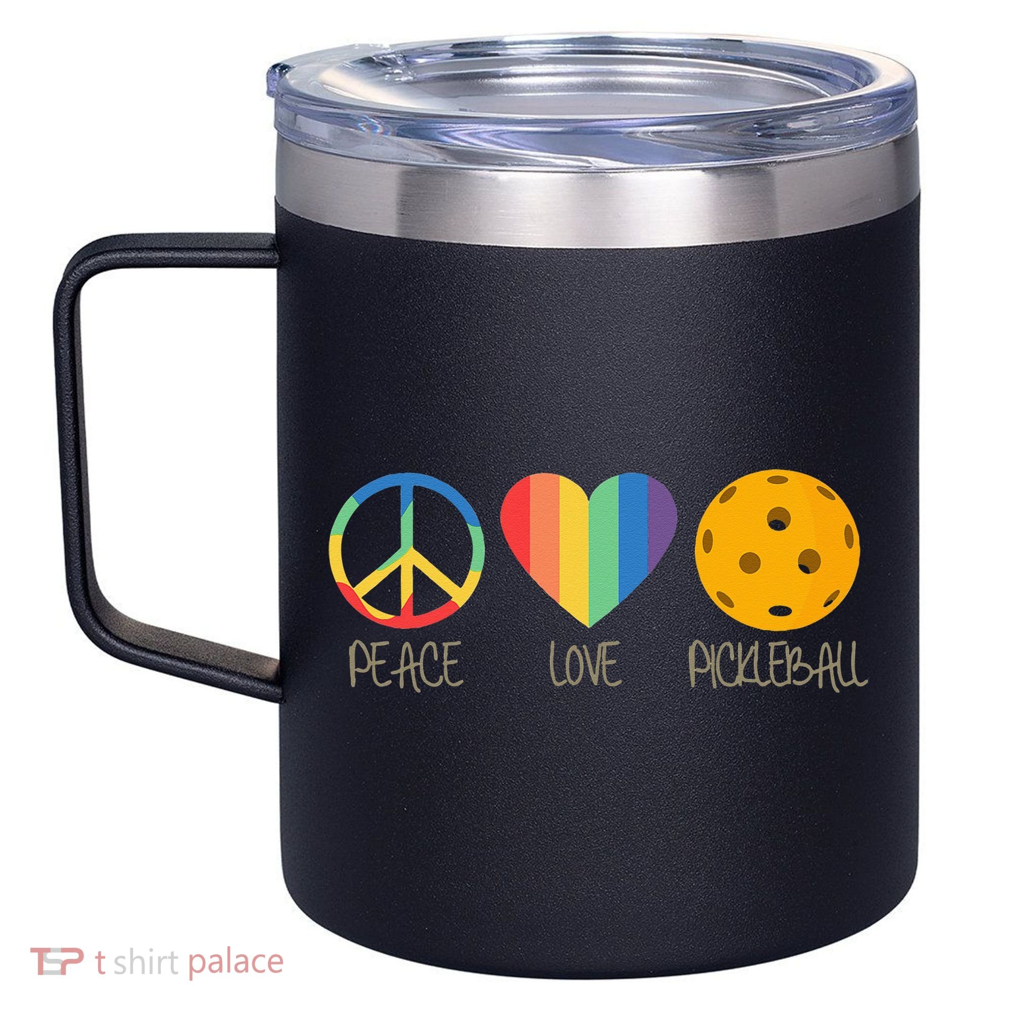 Peace Love Pickleball 12oz Stainless Steel Coffee Mug